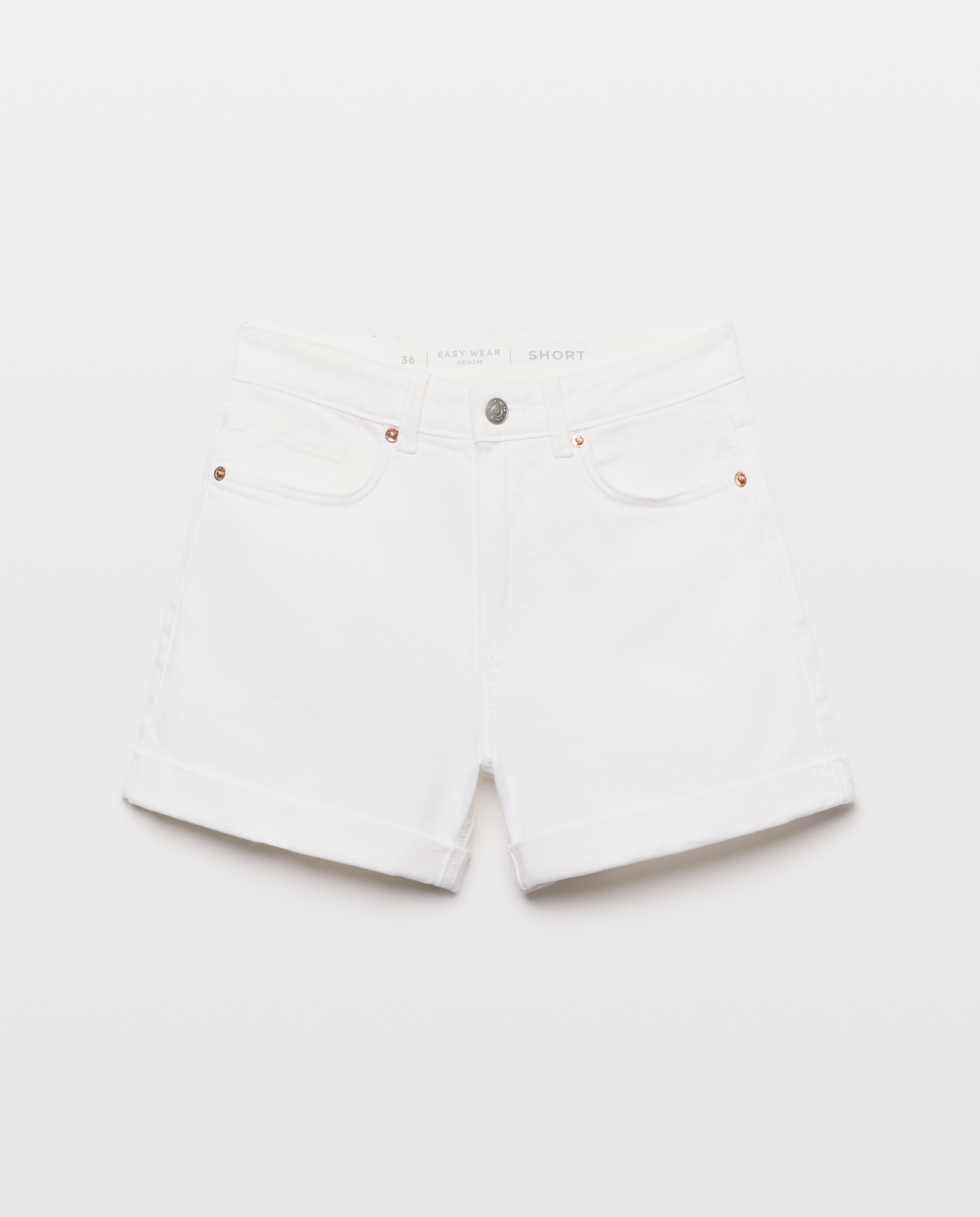 Calções de Ganga Básicos com Dobra Branco-marfim-3
