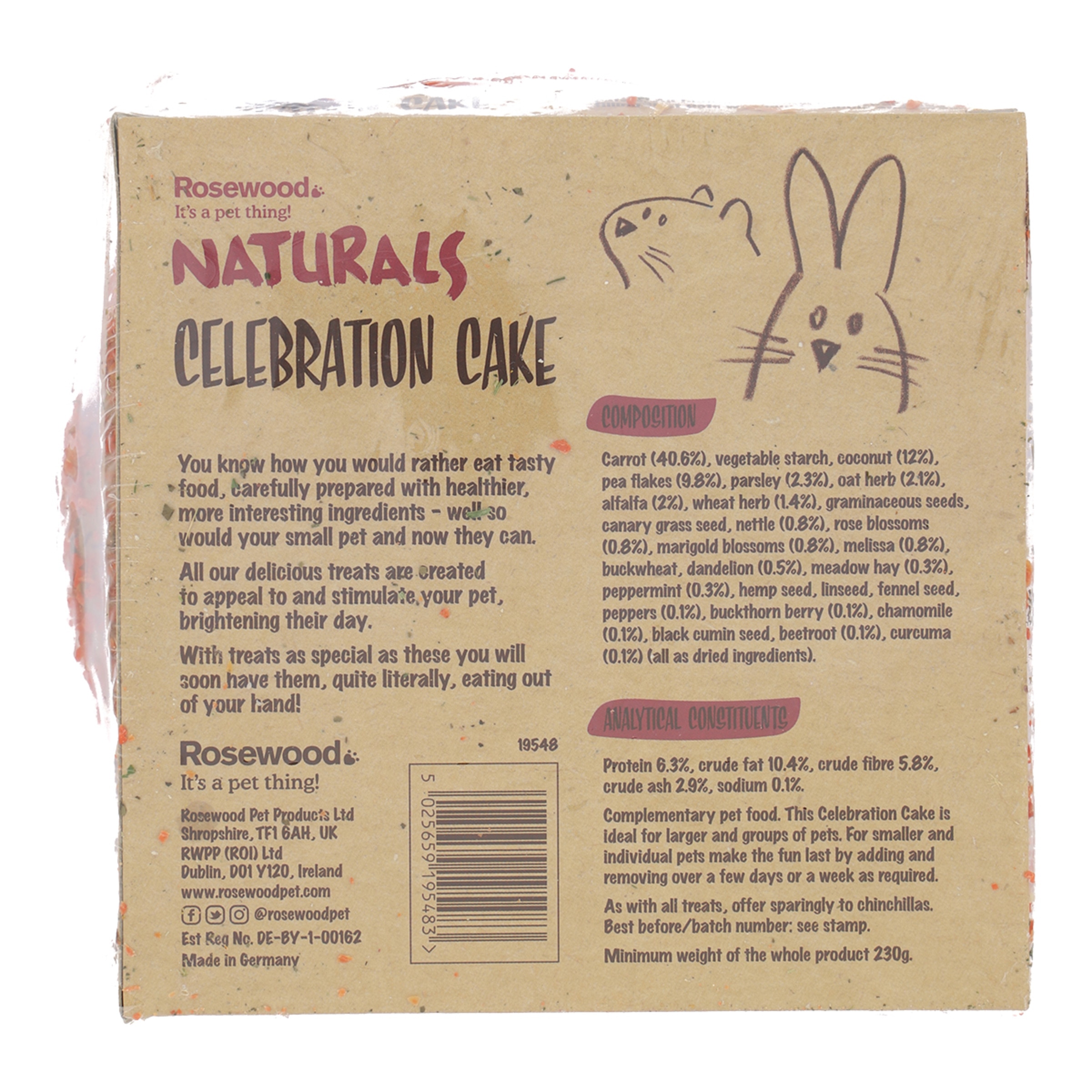 Snack para conejos y roedores adultos Rosewood en forma de pastel con hierbas y verduras 230g 3