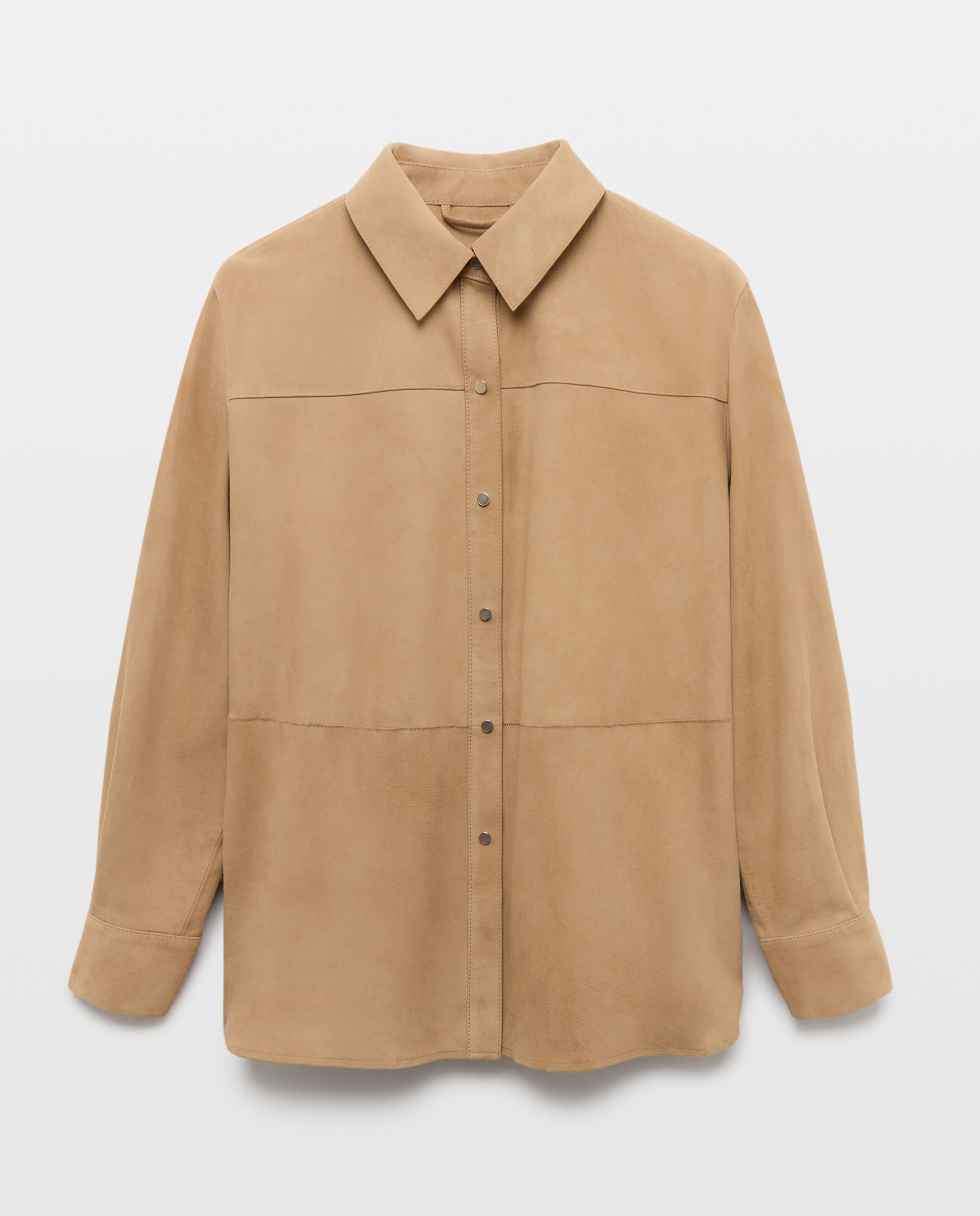Sobrecamisa de Camurça com Botões de Pressão Bege-5