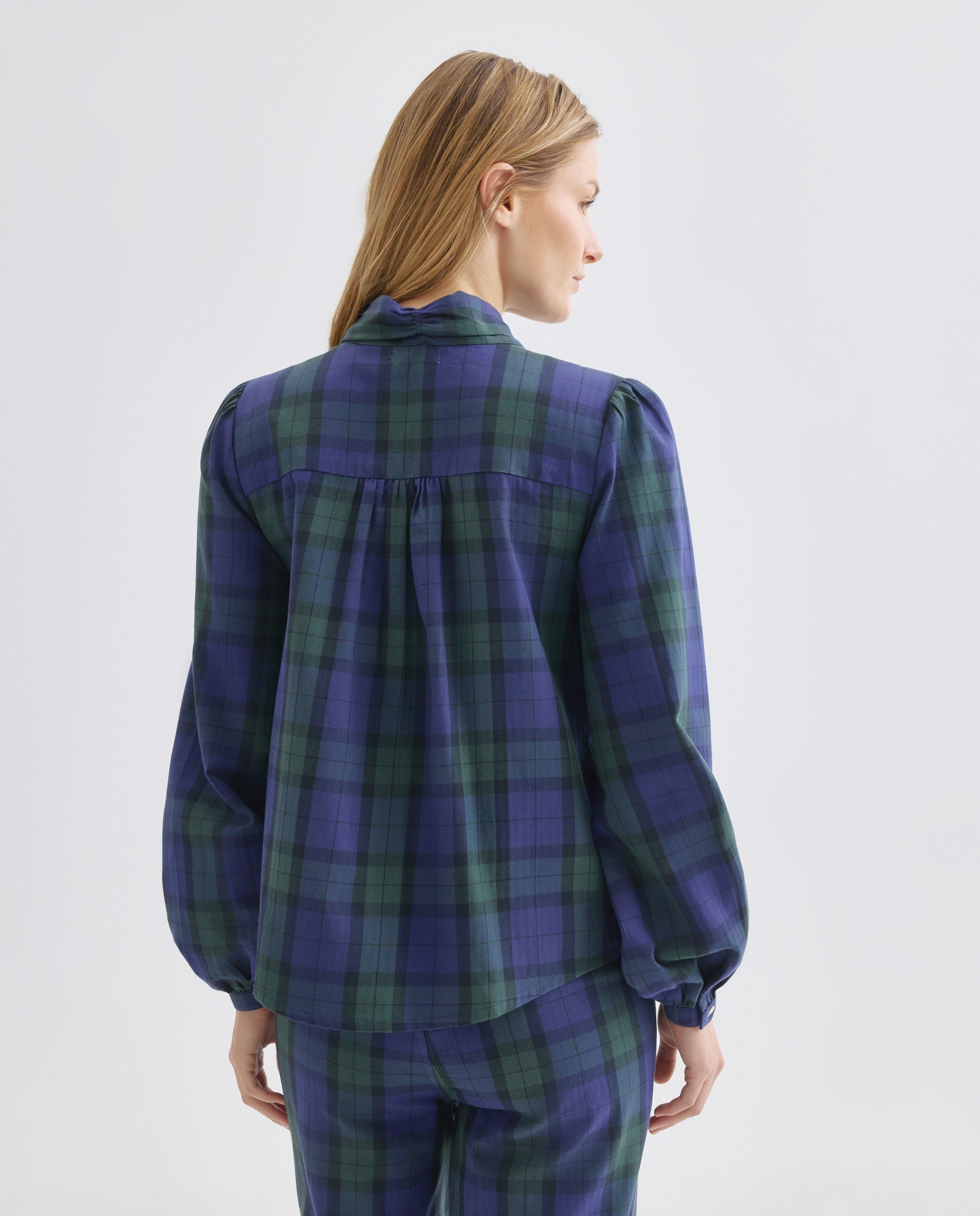 Blusa de mujer con lazada en el cuello total look Azul-3