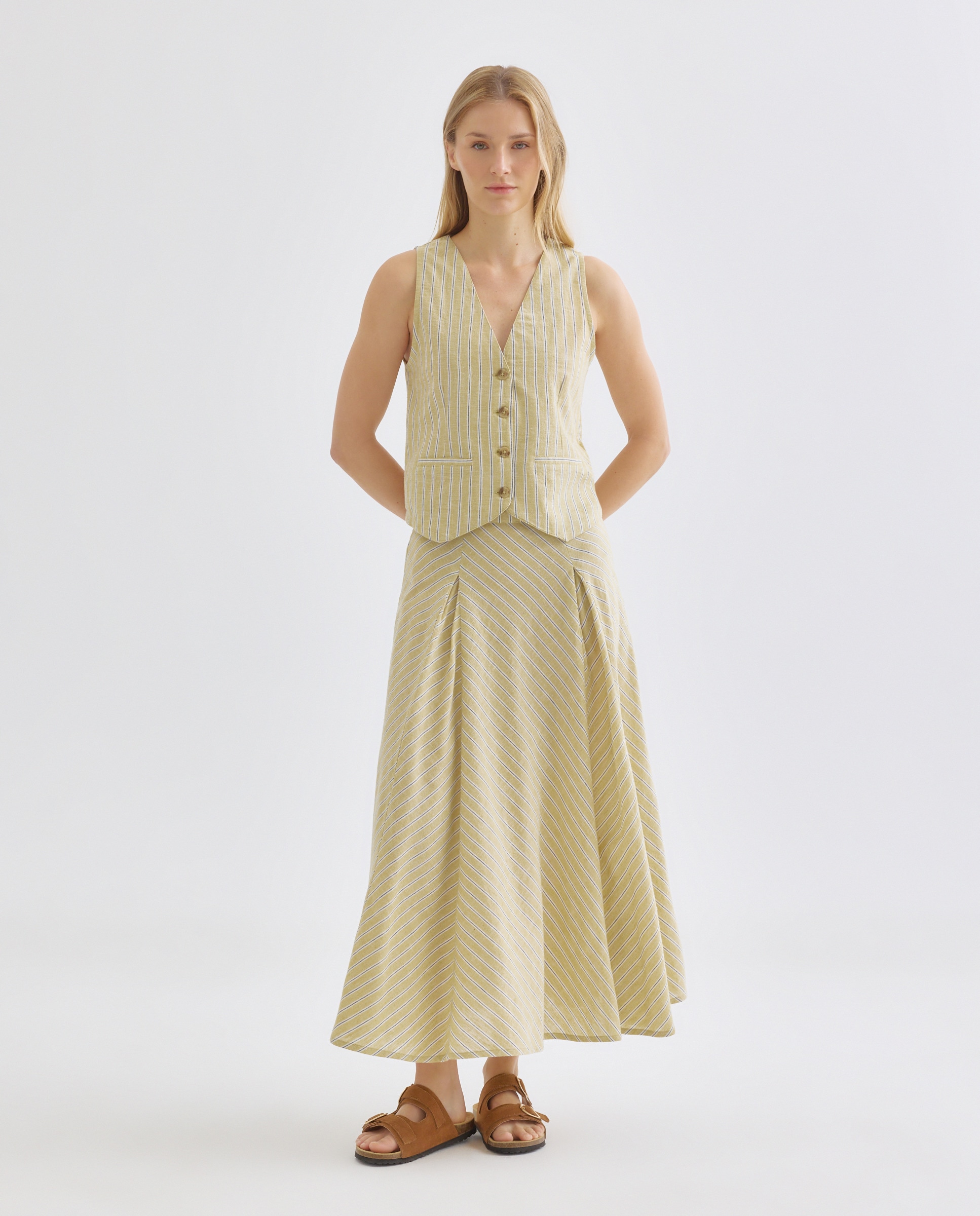 Chaleco de mujer de rayas total look Verde-2