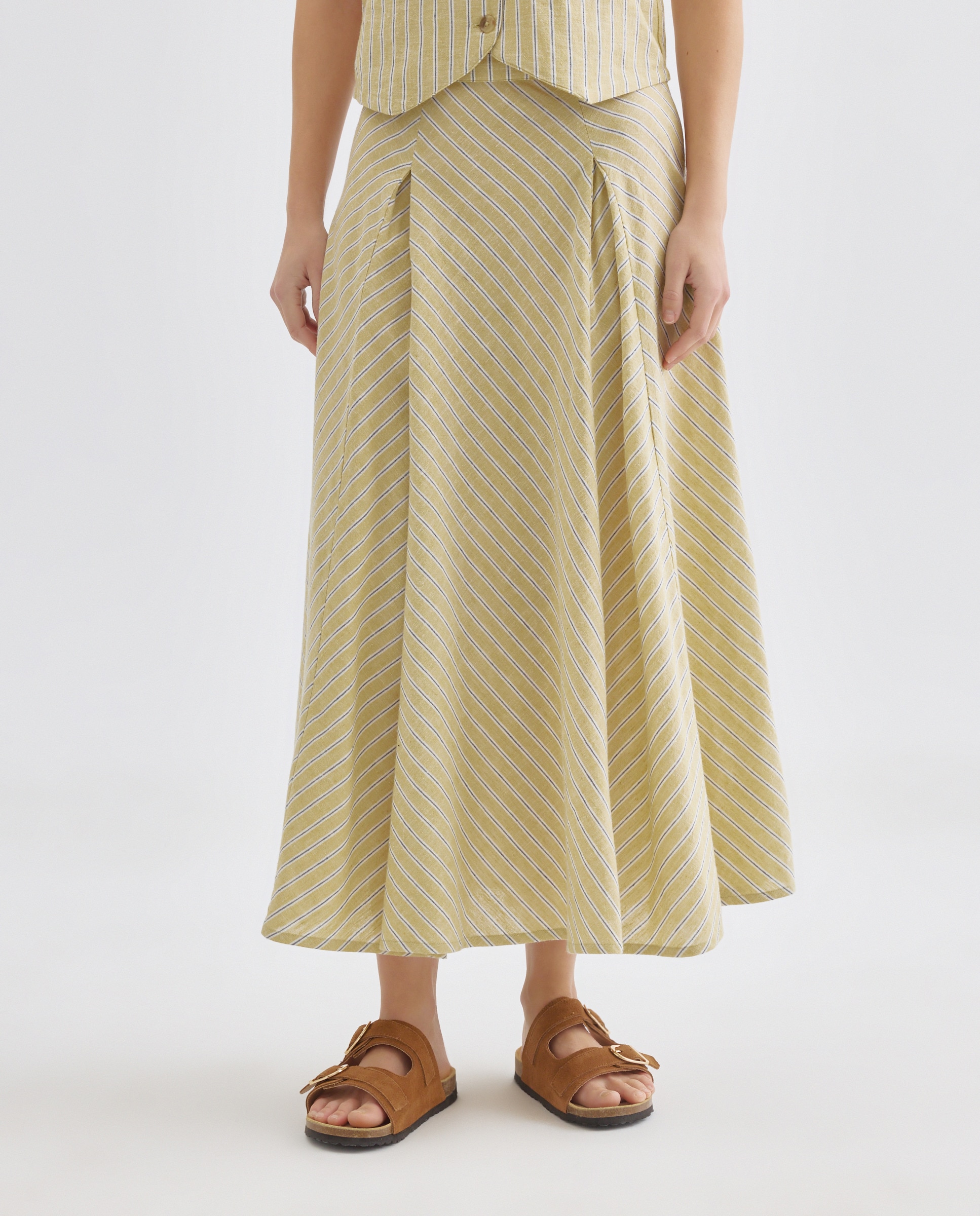 Falda de mujer con quillas de rayas total look Verde-2