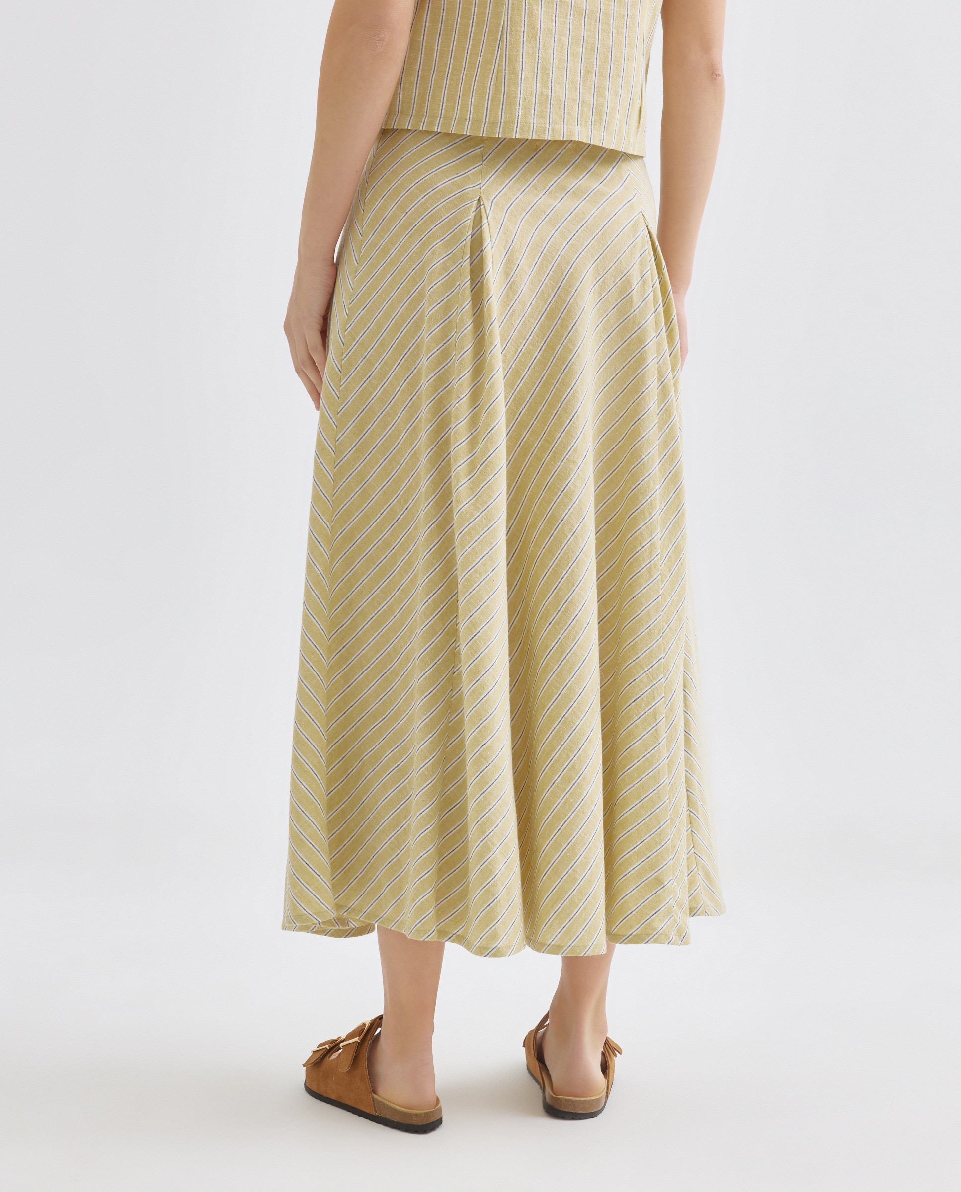 Falda de mujer con quillas de rayas total look Verde-3