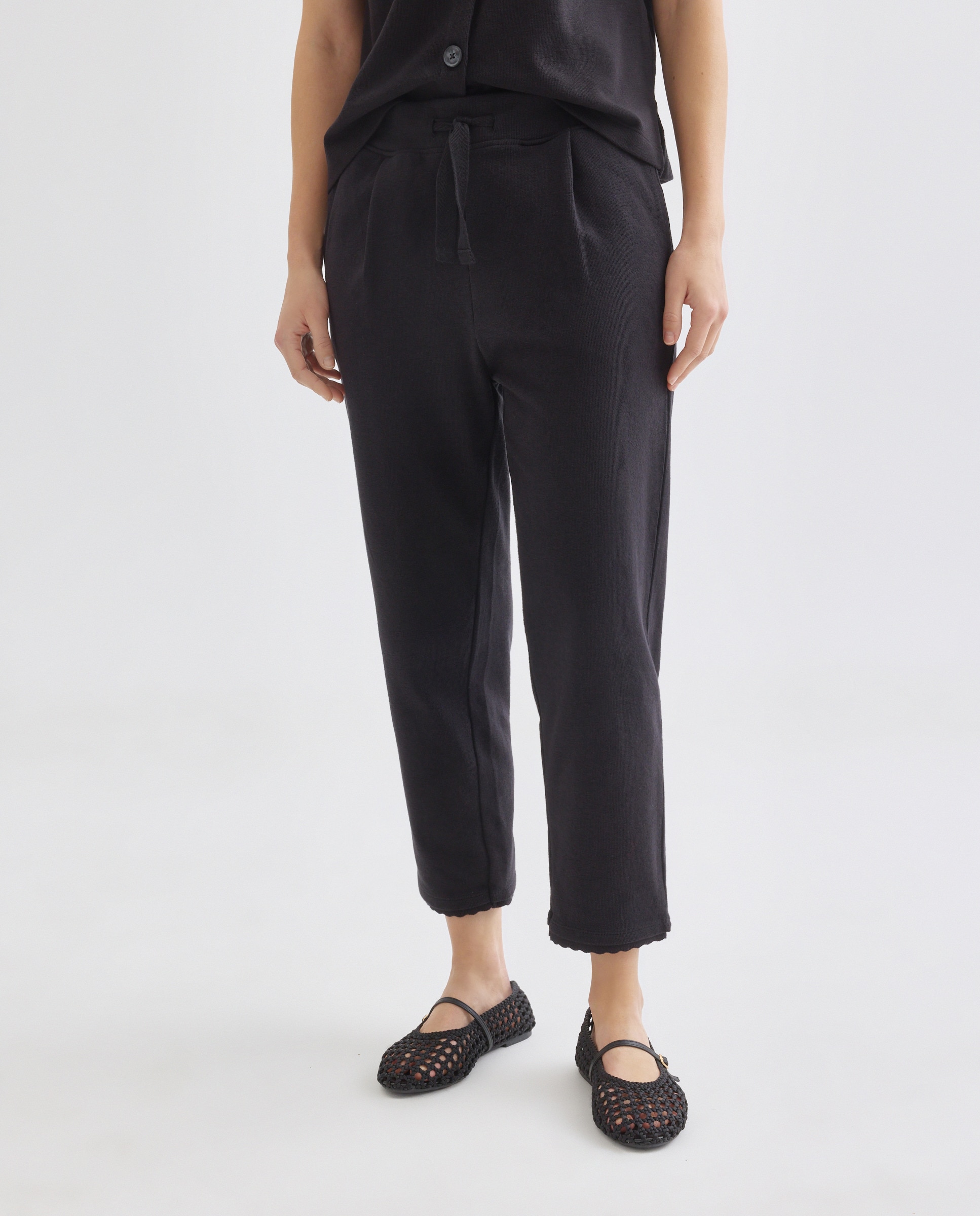 Pantalón de mujer de punto bajo ribete ondas Negro-2