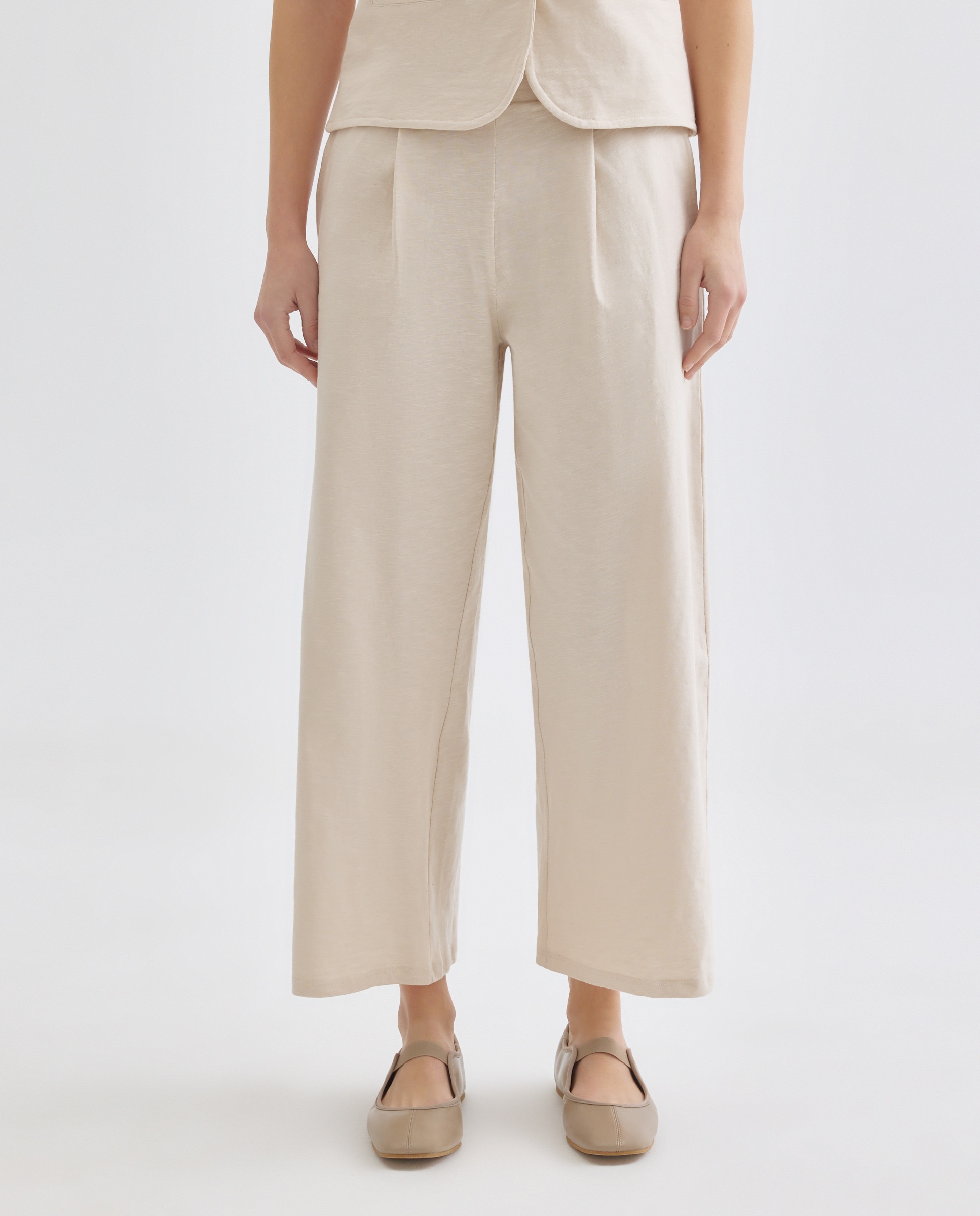Pantalón de mujer de algodón ancho Beige-2