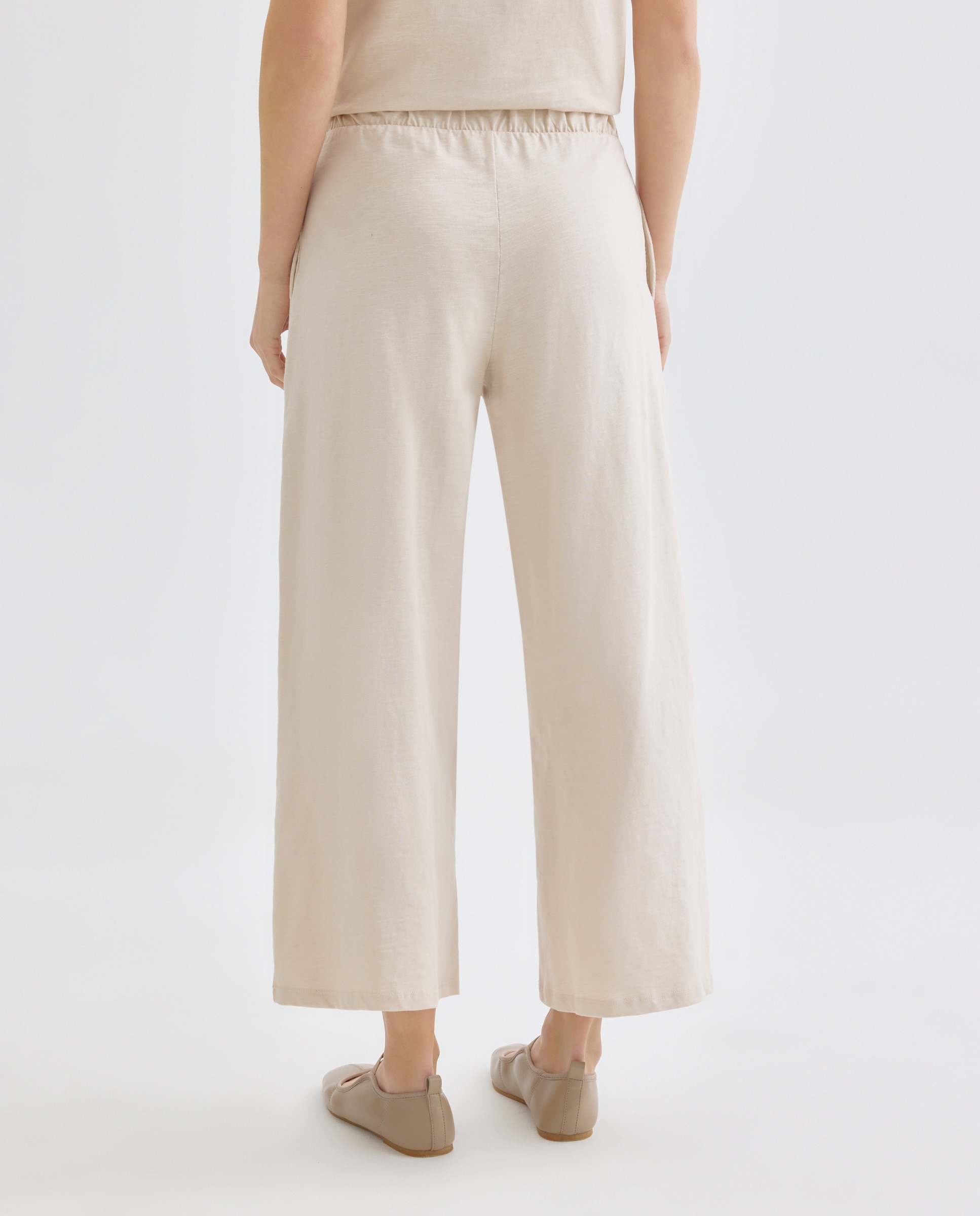 Pantalón de mujer de algodón ancho Beige-3