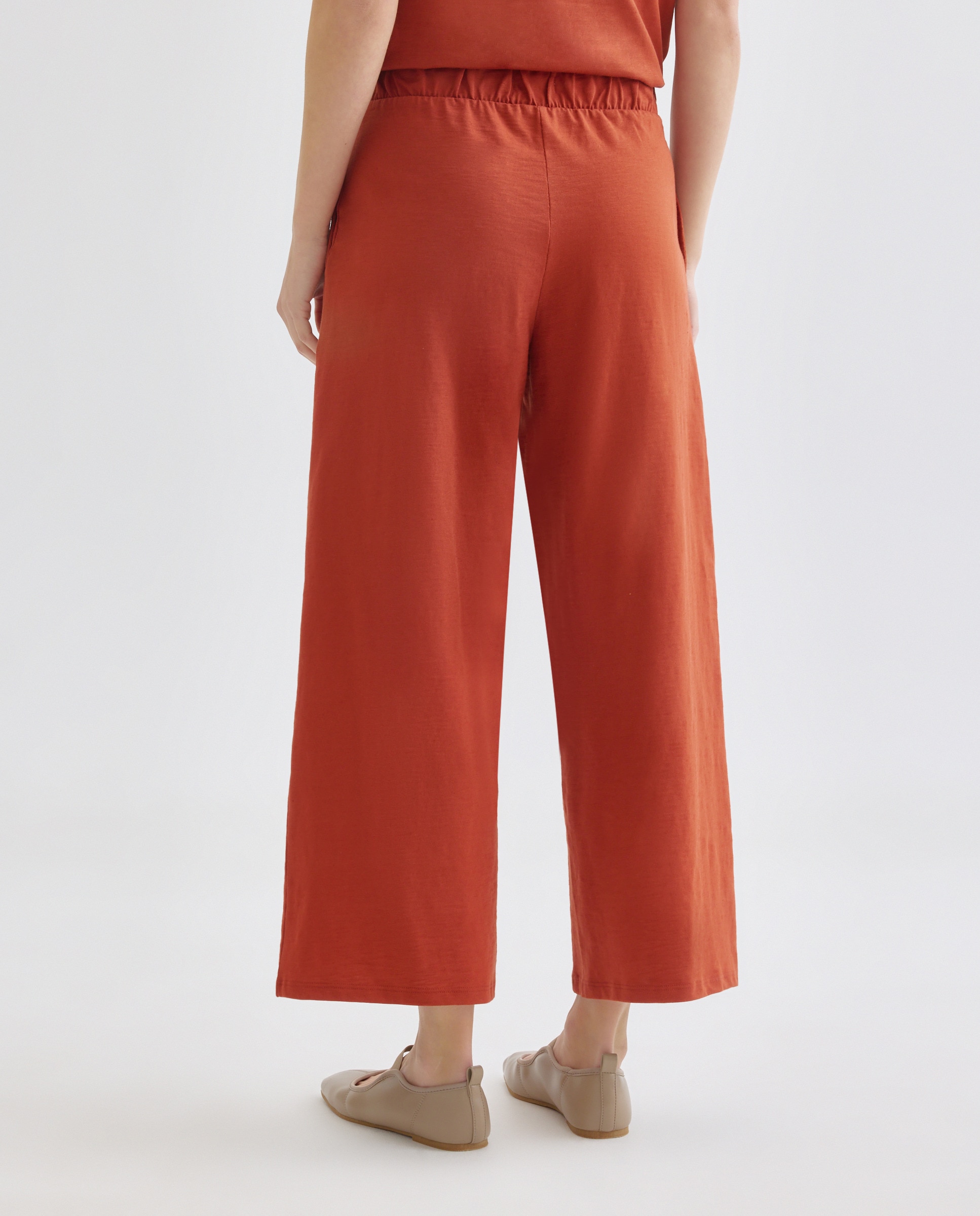 Pantalón de mujer de algodón ancho Naranja quemado-3