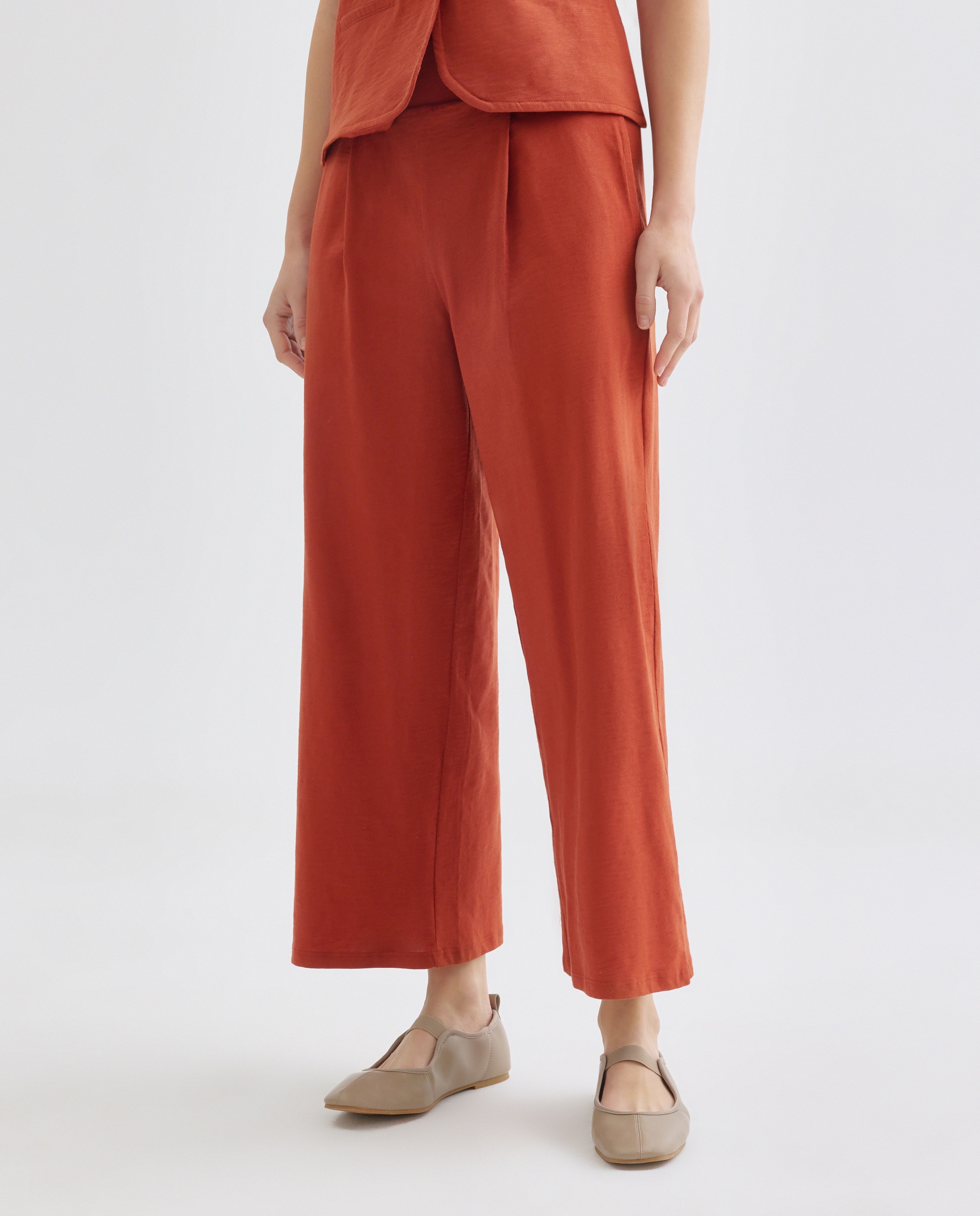 Pantalón de mujer de algodón ancho Naranja quemado-2