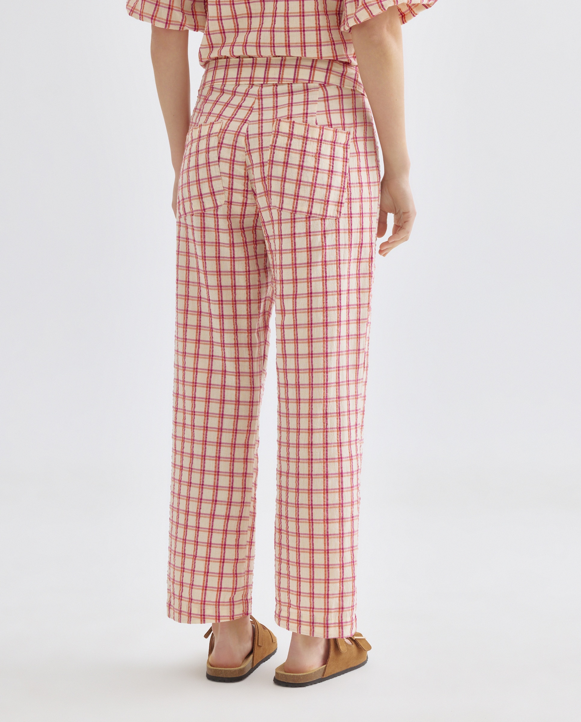 Pantalón de mujer recto de cuadros total look Morado-3