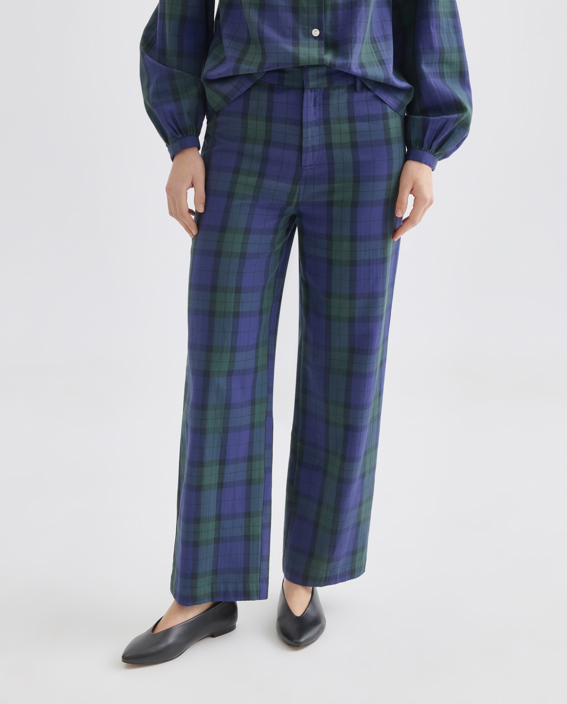 Pantalón de mujer de cuadros total look Azul-2