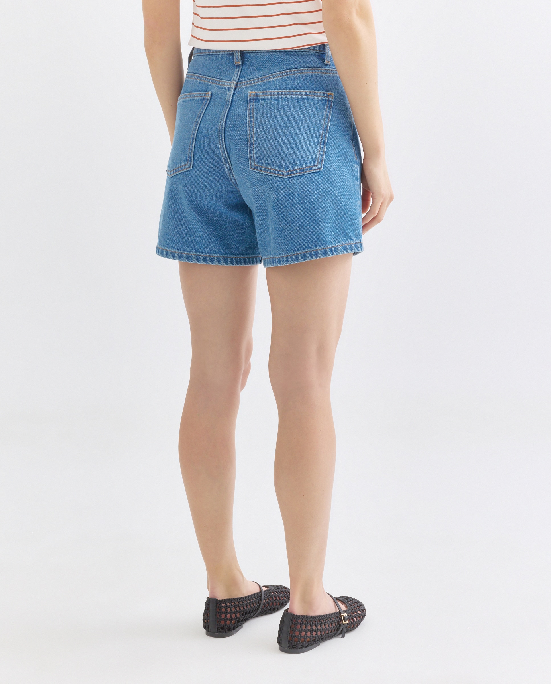 Short de mujer denim mom fit Azul pálido-3
