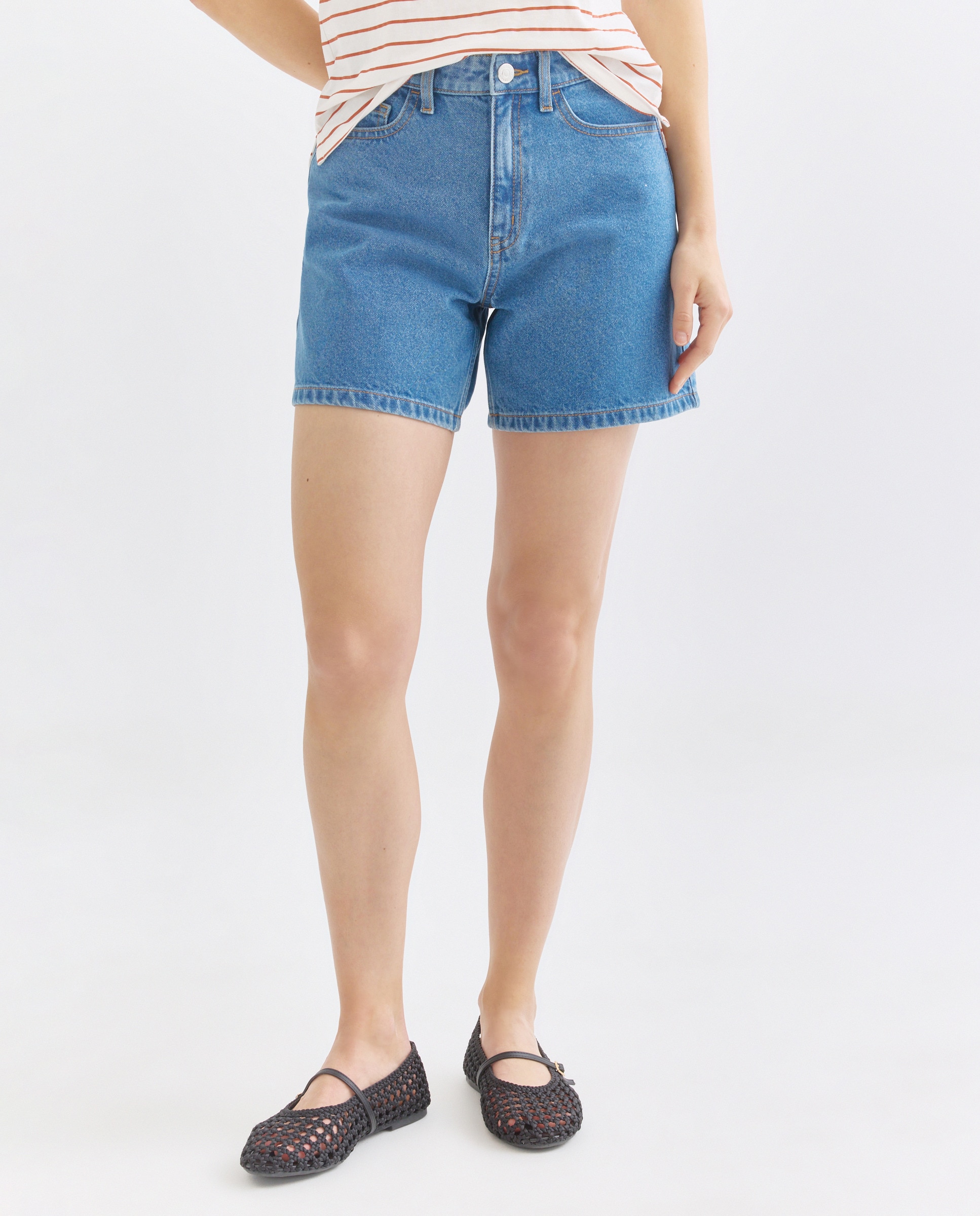 Short de mujer denim mom fit Azul pálido-2