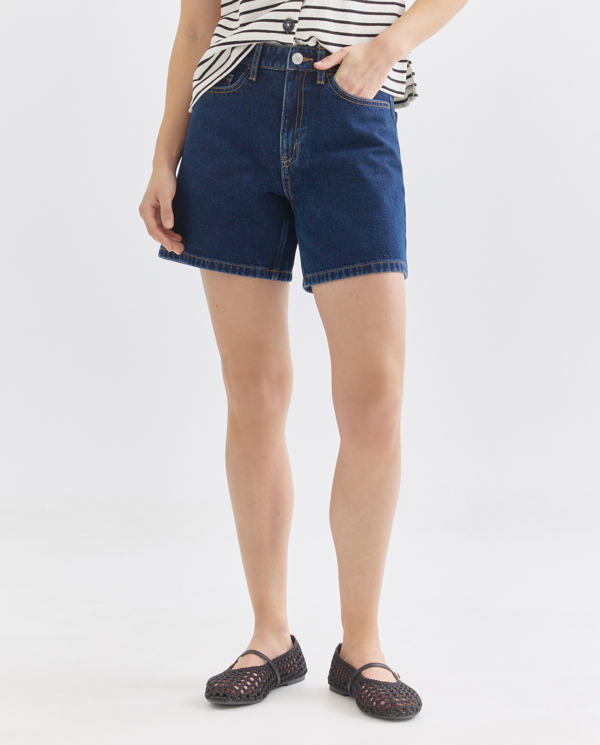Short de mujer denim mom fit Azul Suave-2