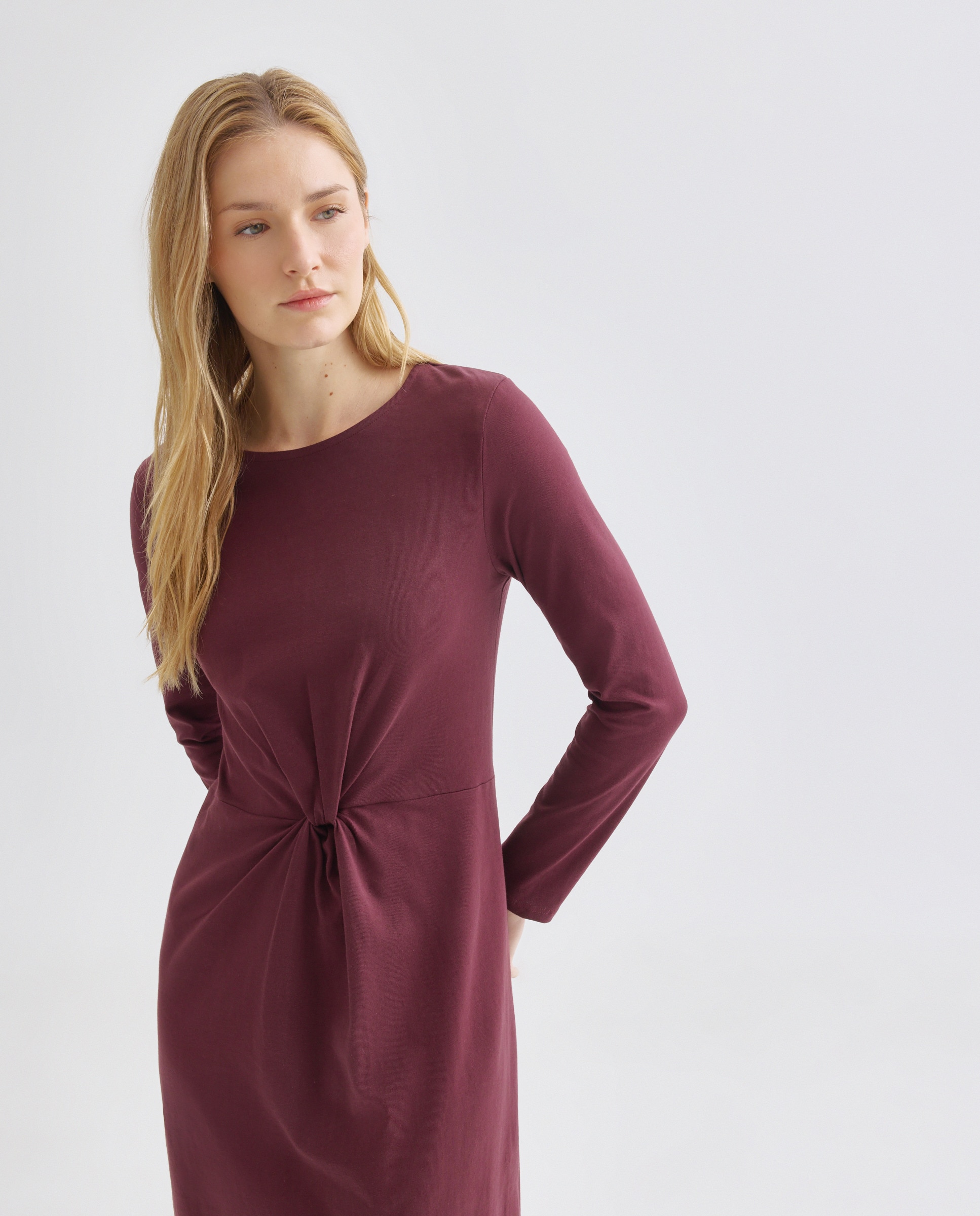 Imagen 0 de Vestido de mujer de algodón manga larga y nudo