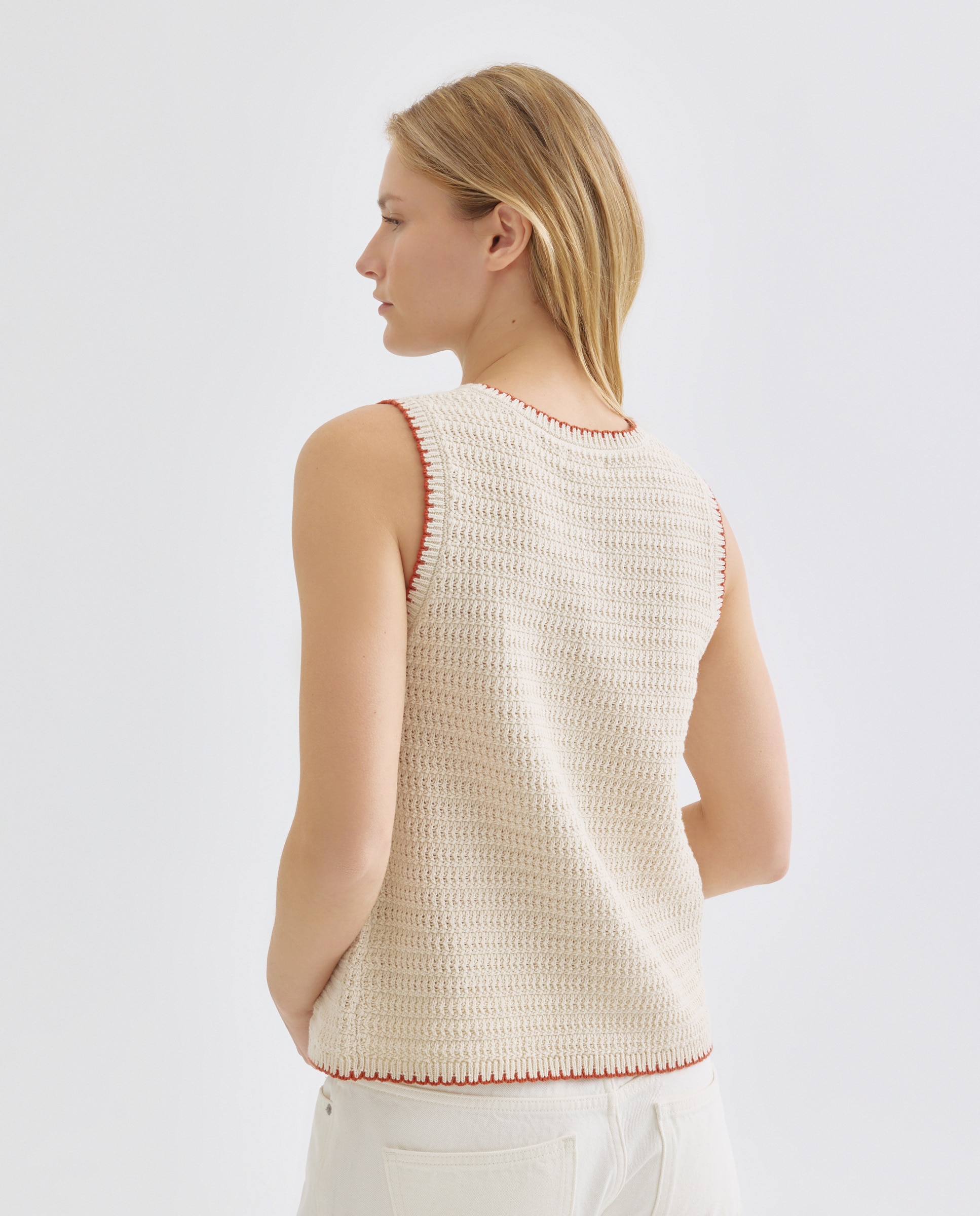 Top de mujer de algodón con contrastes 120 Crudo-3