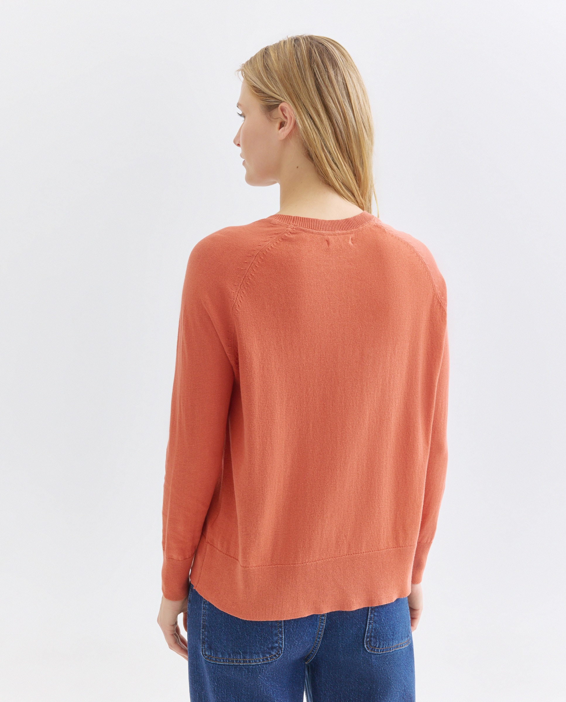 Jersey de mujer de algodón fino cuello caja 660 Naranja-3