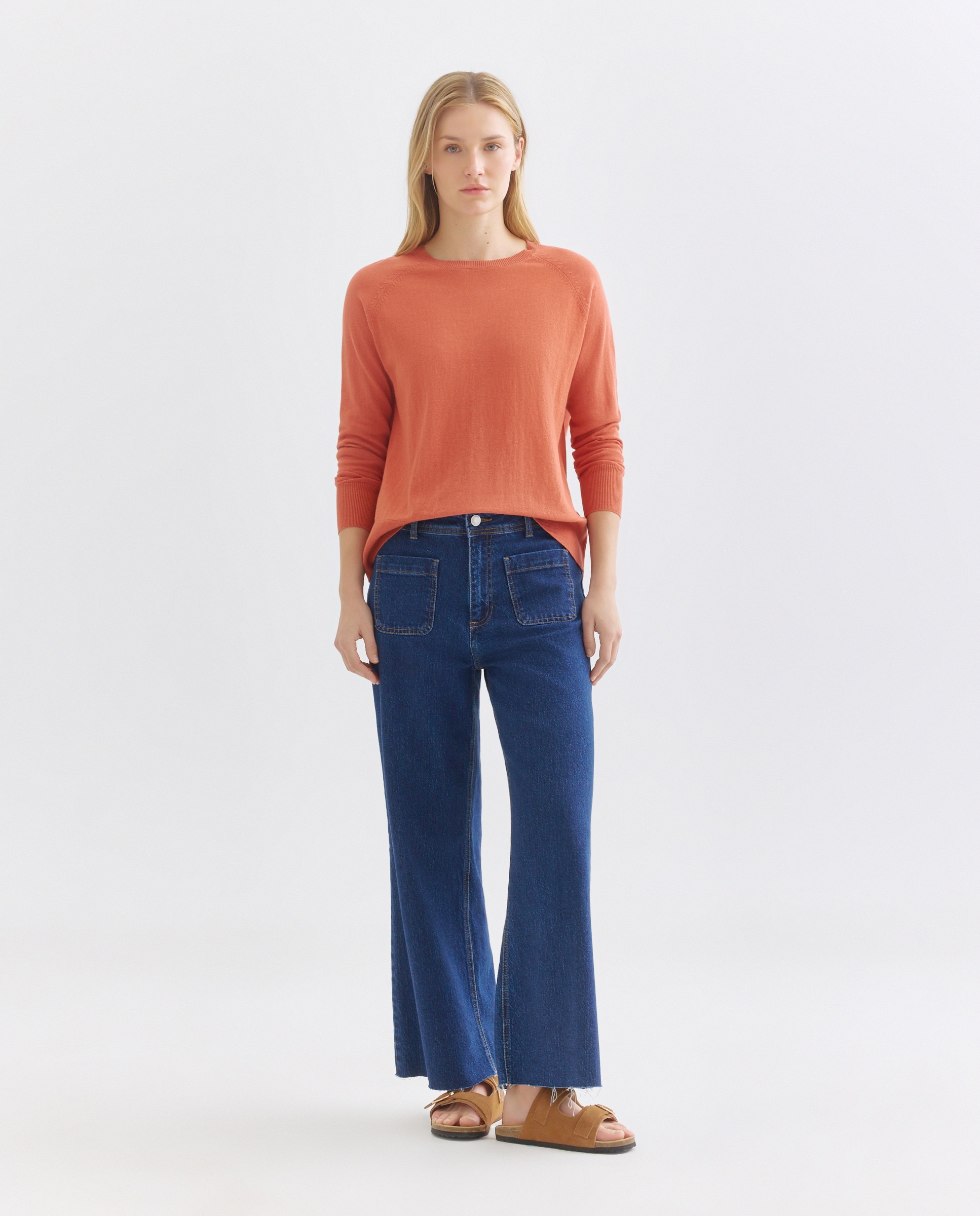 Jersey de mujer de algodón fino cuello caja 660 Naranja-2
