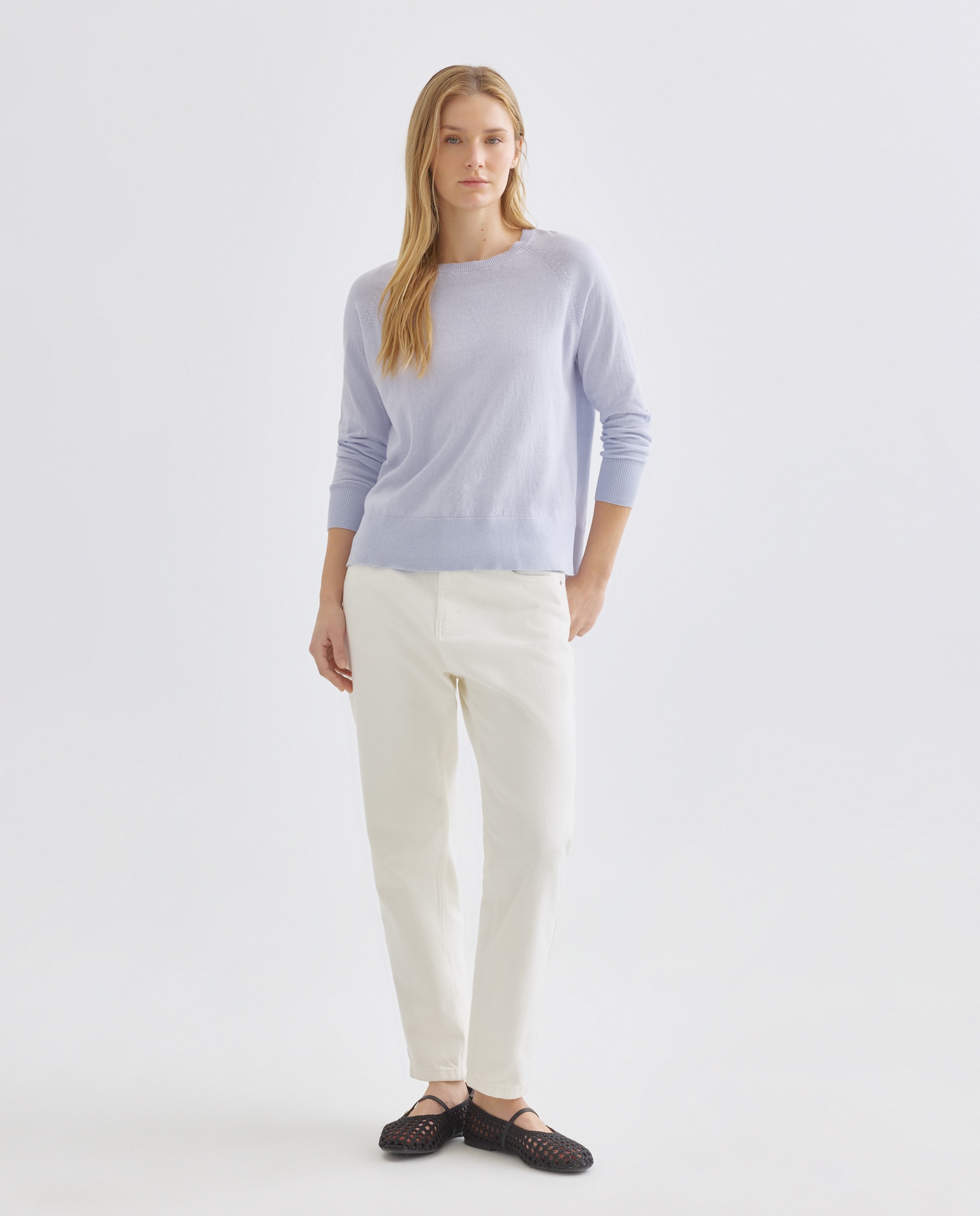 Jersey de mujer de algodón fino cuello caja 410 Azul claro-2