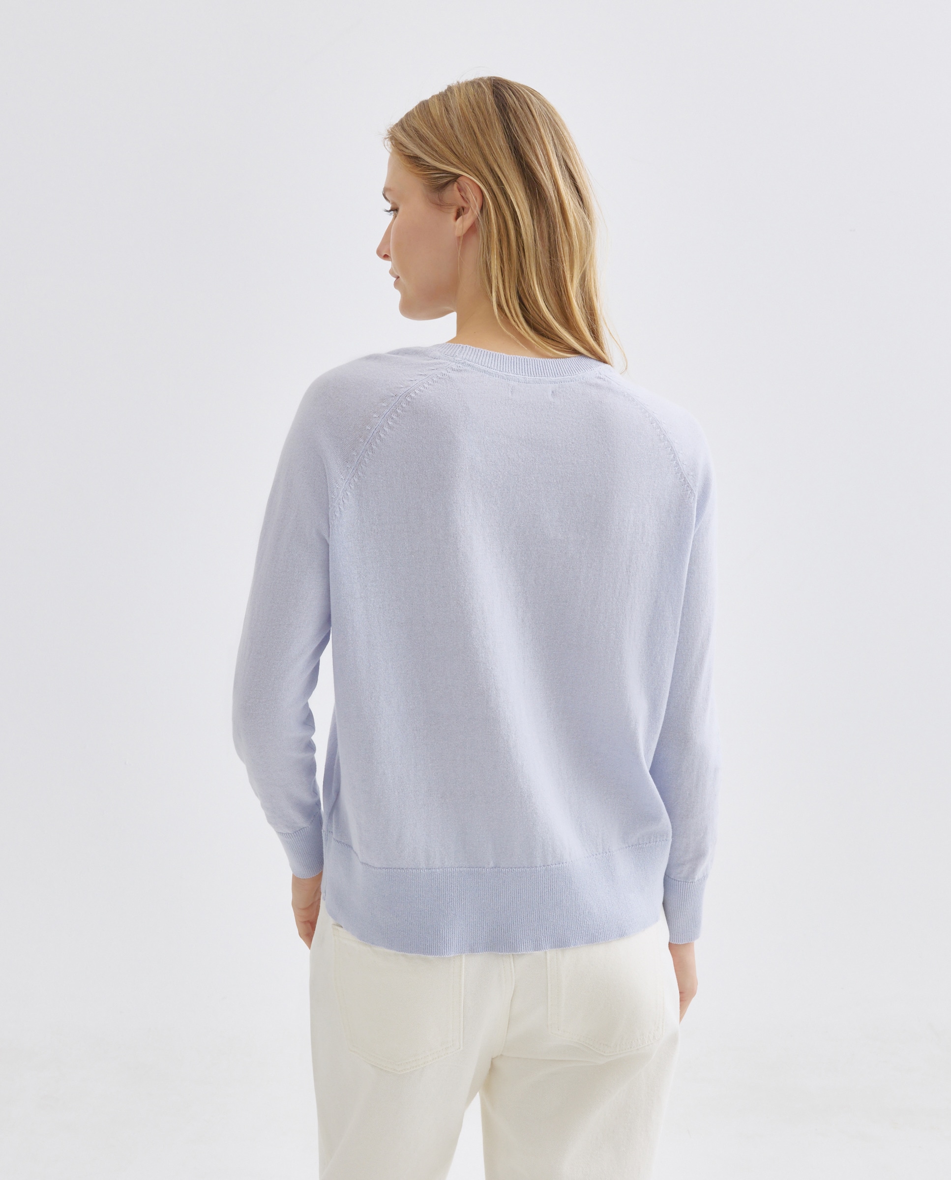 Jersey de mujer de algodón fino cuello caja 410 Azul claro-3
