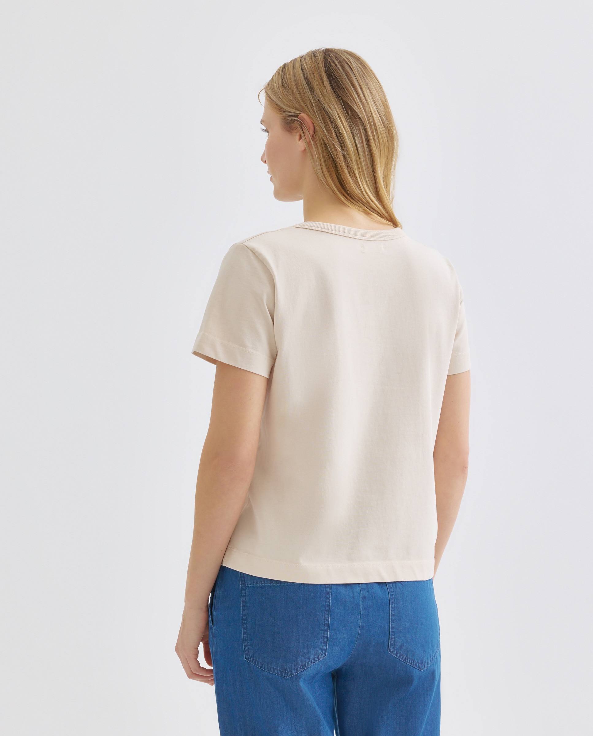 Camiseta de mujer efecto lavado cuello caja Blanco roto-3