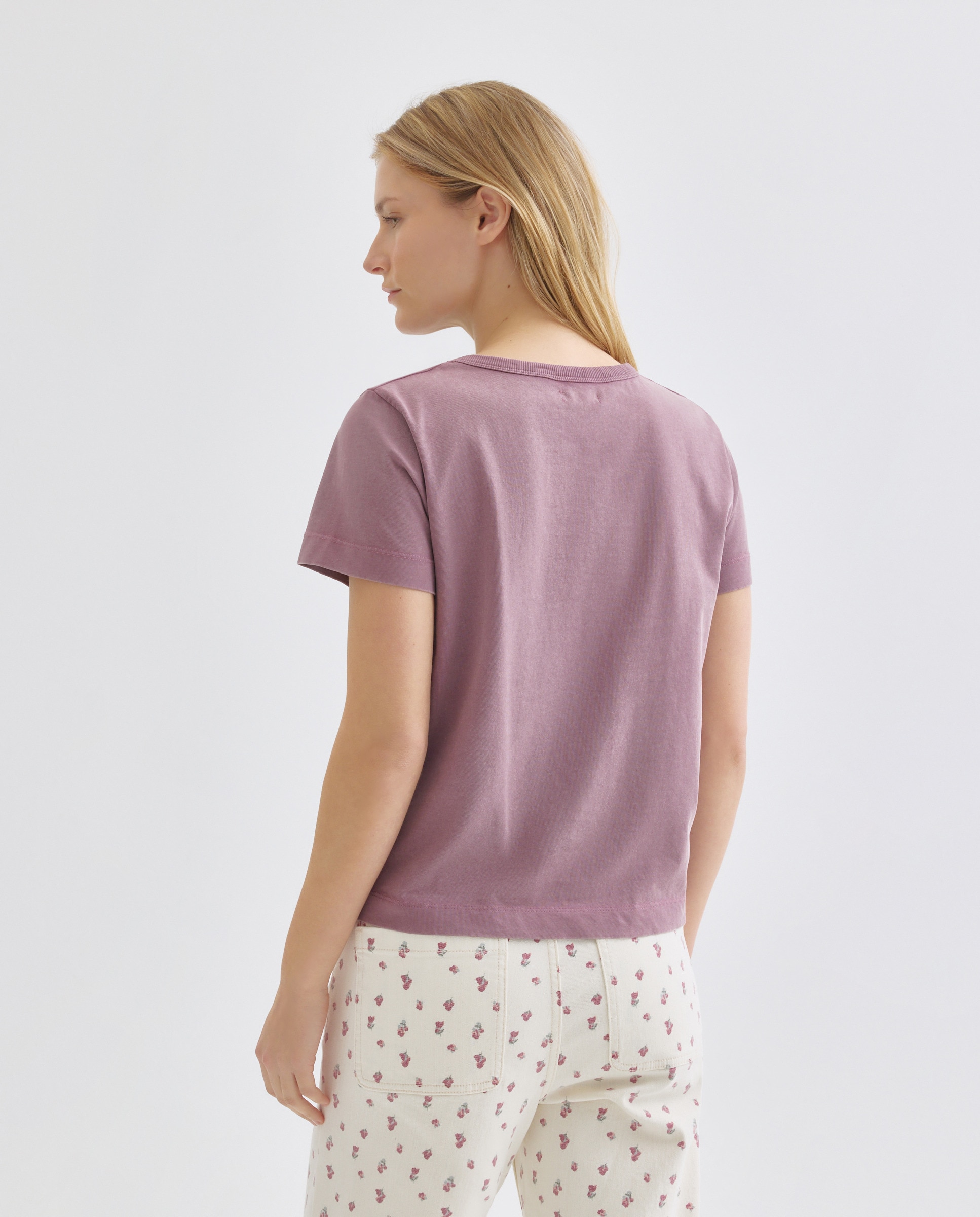 Camiseta de mujer efecto lavado cuello caja 291 Berenjena-3
