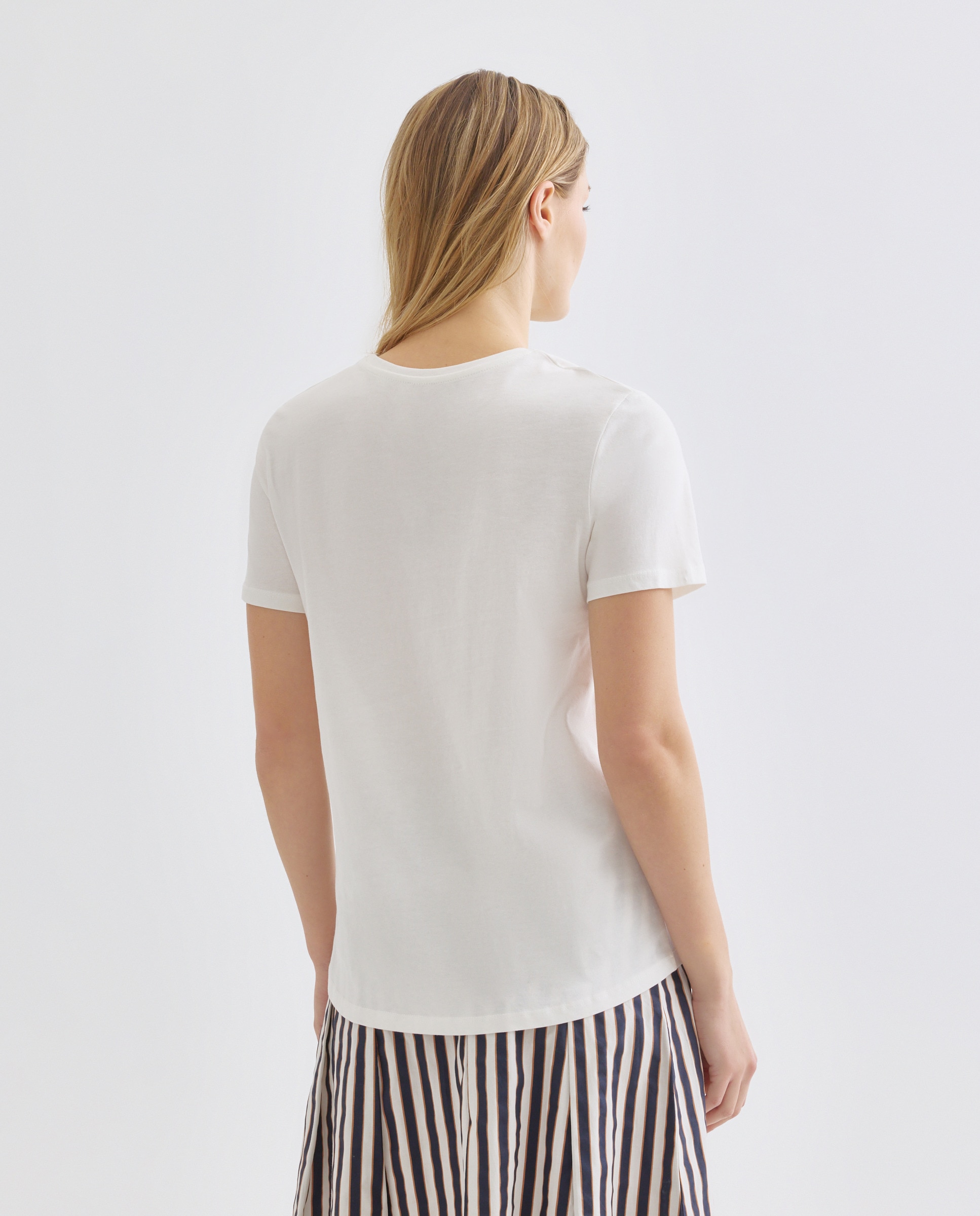 Camiseta estampada de mujer cuello caja Blanco-3