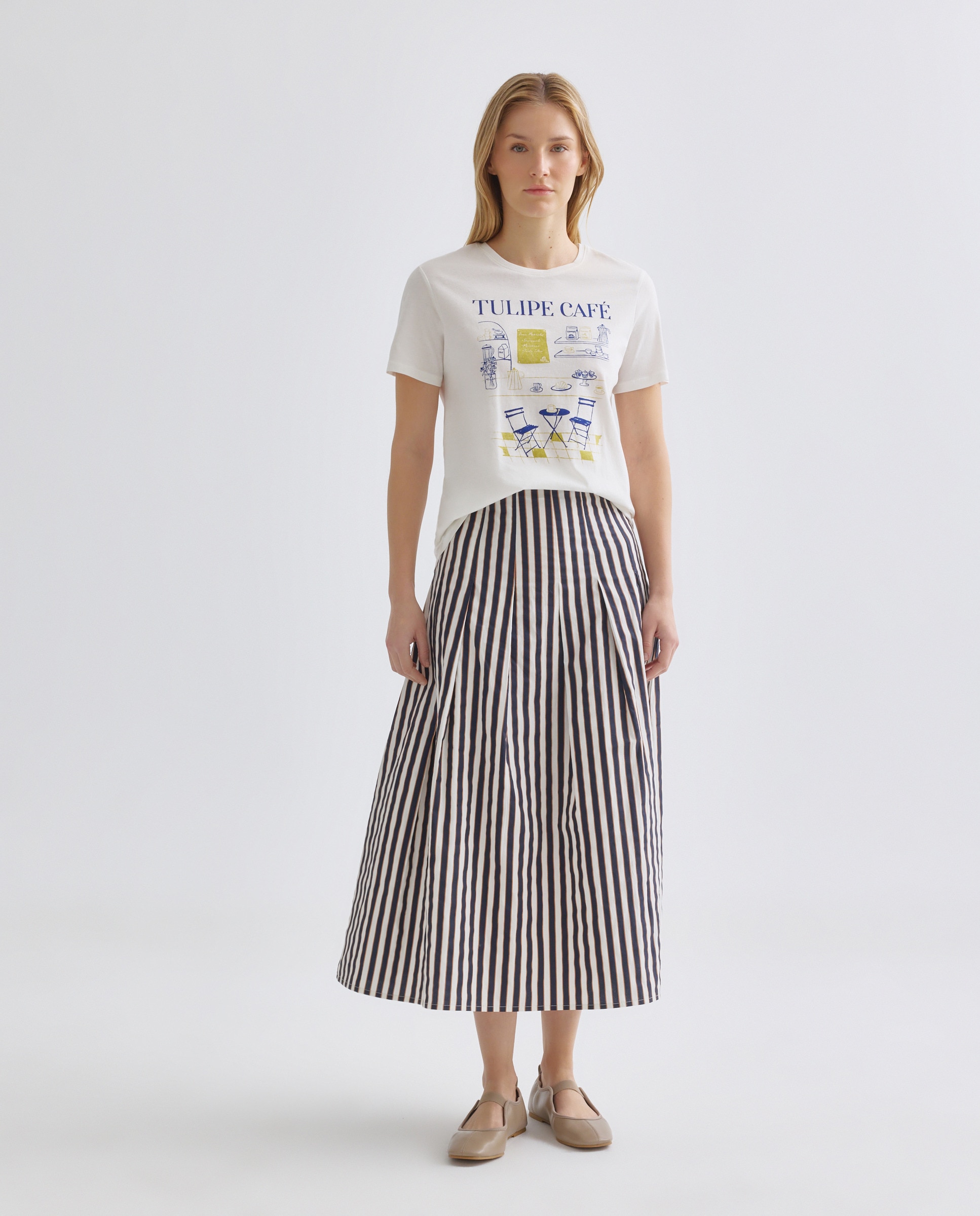 Camiseta estampada de mujer cuello caja Blanco-2