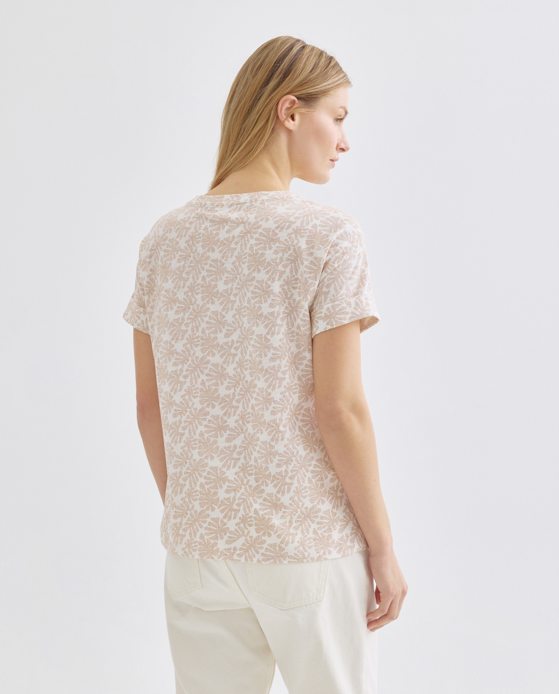 Camiseta estampada de mujer cuello caja Blanco-3