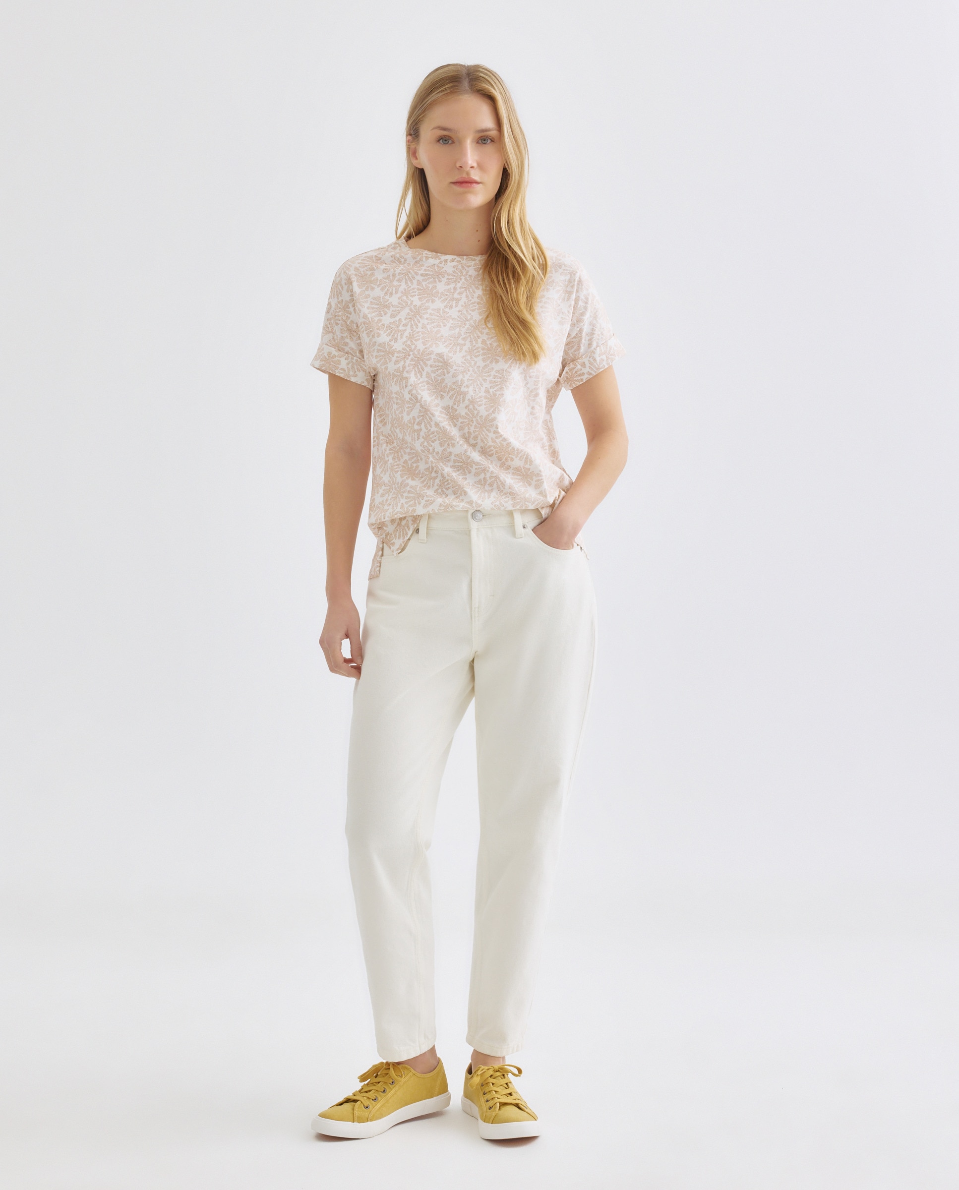 Camiseta estampada de mujer cuello caja Blanco-2
