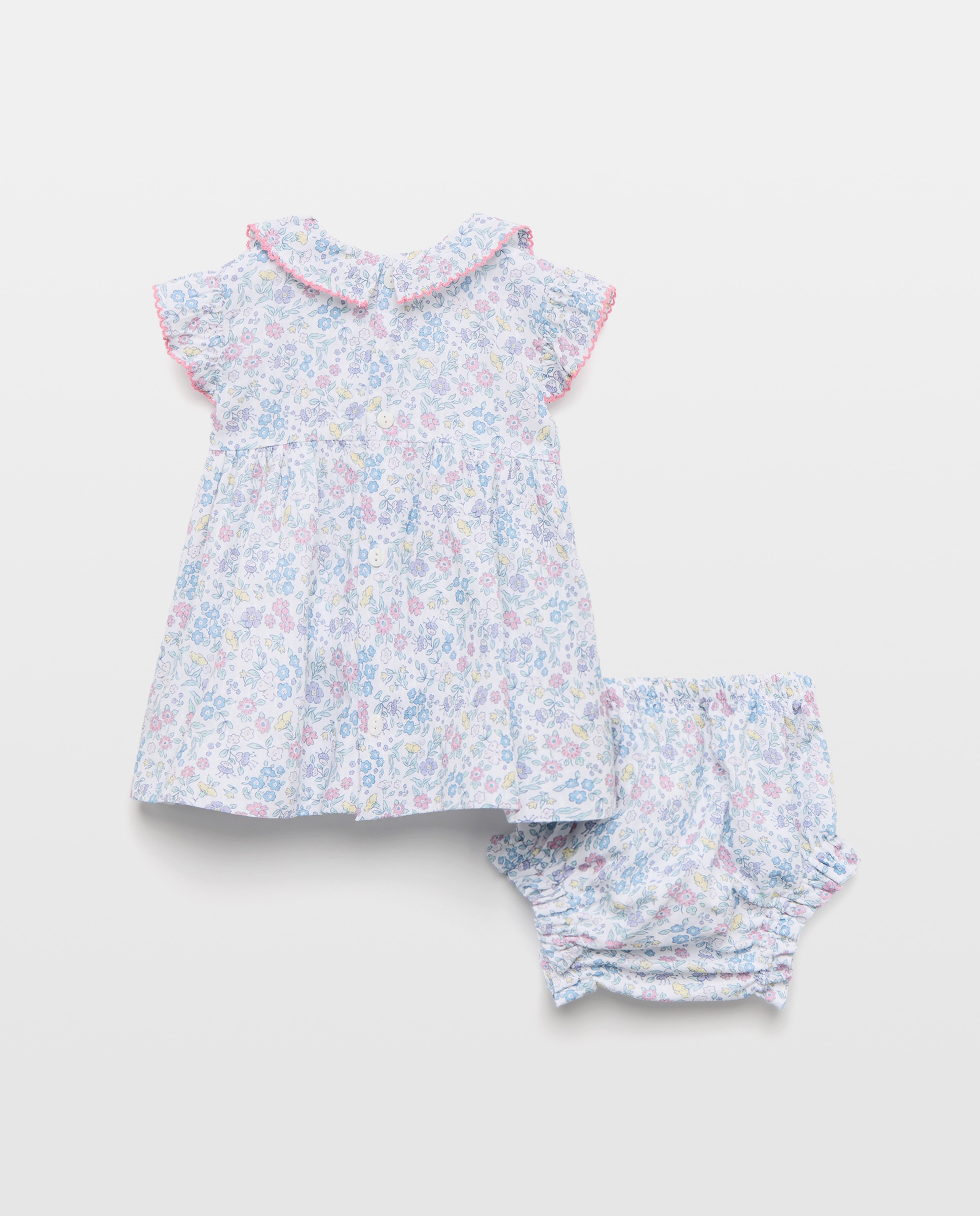 Vestido sem Mangas de Bebé com Favos de Mel e Estampado Floral Rosa-2