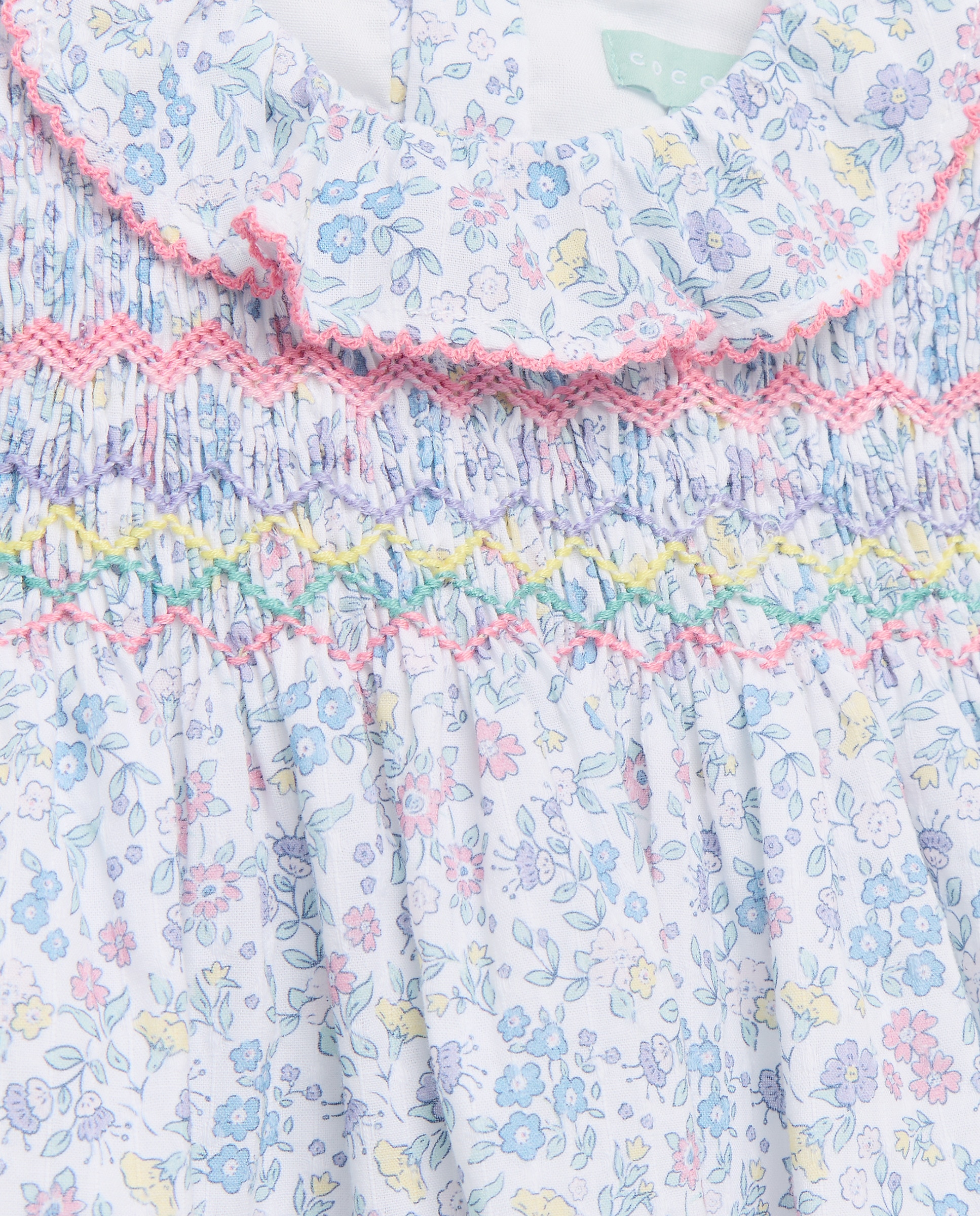 Vestido sem Mangas de Bebé com Favos de Mel e Estampado Floral Rosa-3