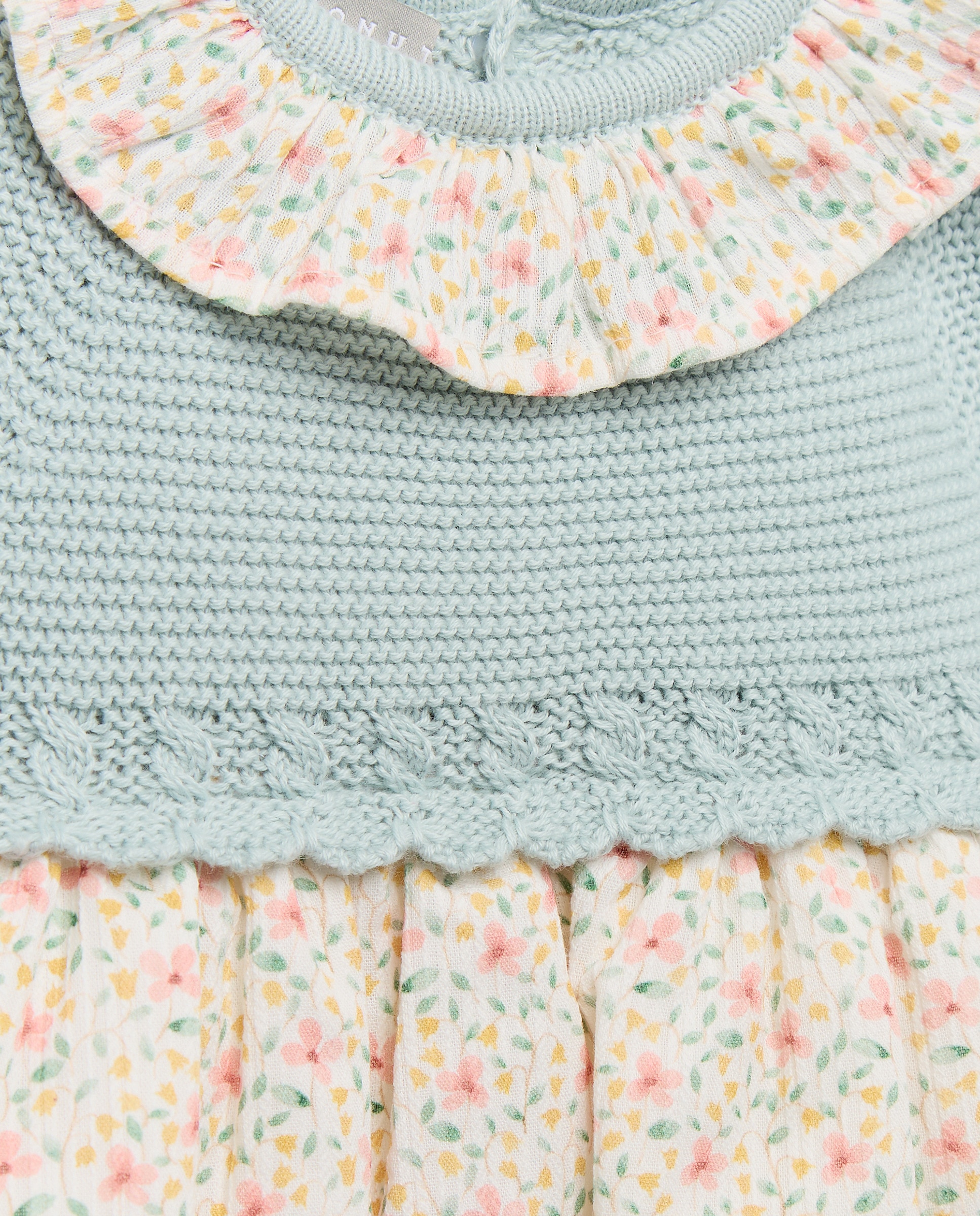 Cueiro de Tricot de Comprimento Médio de Bebé com Manga Curta, Fantasia de Malha do Cabo e Tecido Plano Estampado com Gola e Touca Coconut El Corte Inglés Verde-3