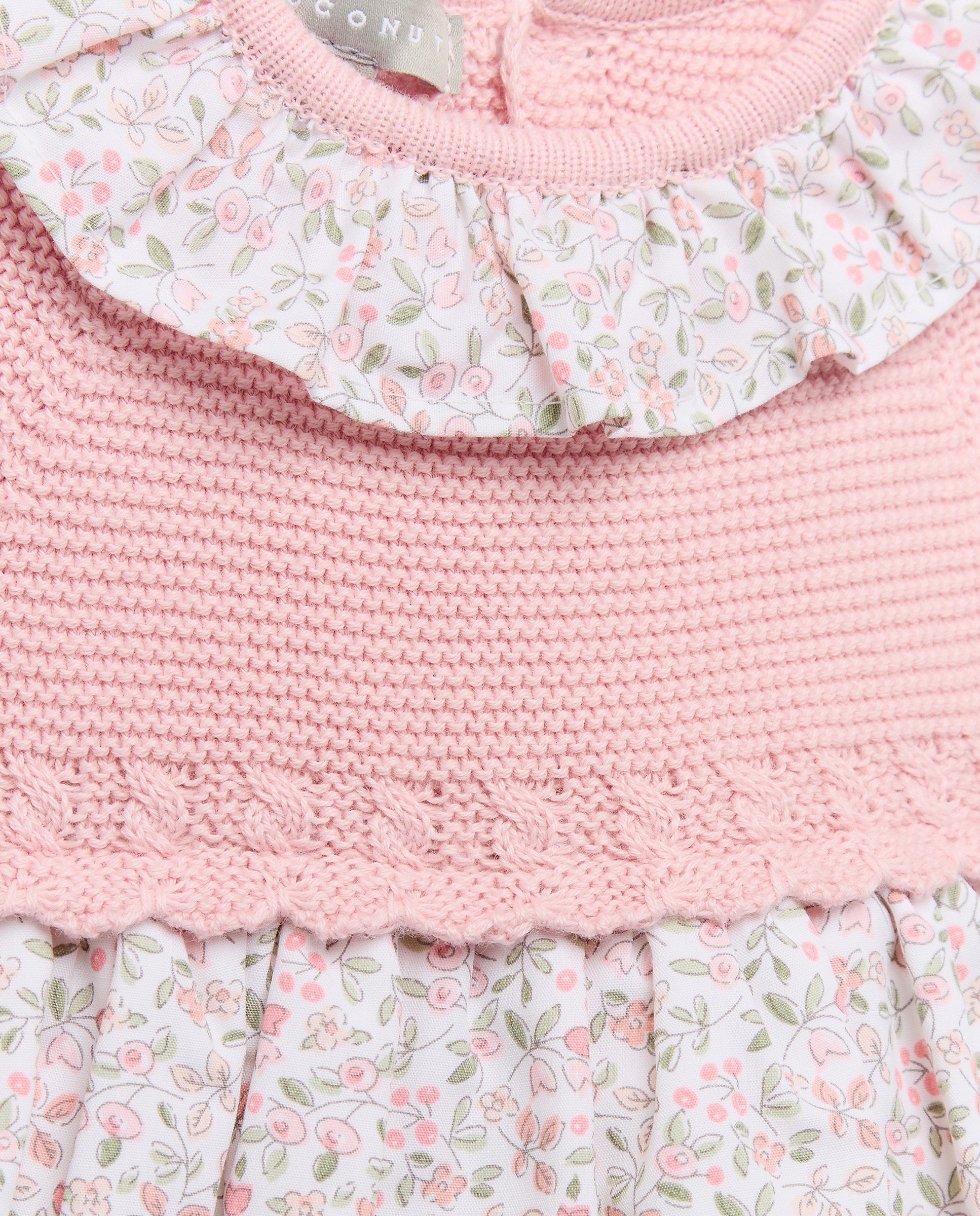 Cueiro de Tricot de Comprimento Médio de Bebé com Manga Curta, Fantasia de Malha do Cabo e Tecido Plano Estampado com Gola e Touca Coconut El Corte Inglés Rosa-3