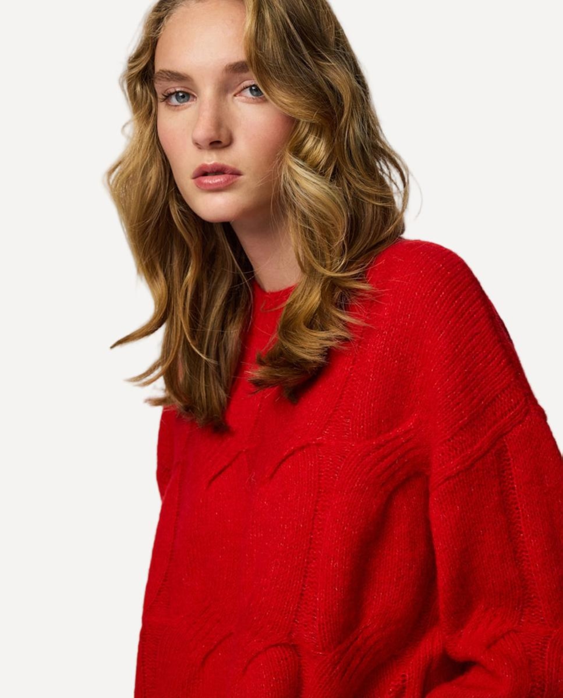 Camisola de Malha com Decote Redondo Vermelho-2