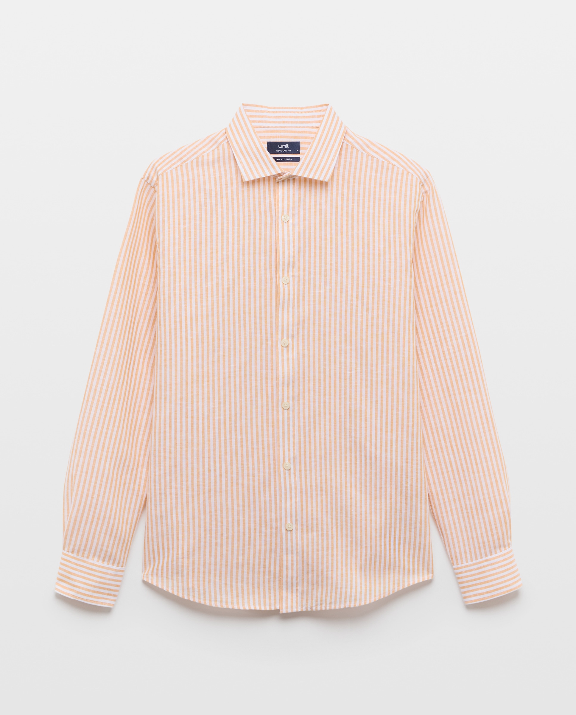 Camisa sport hombre lino y algodón rayas 660 Naranja-4