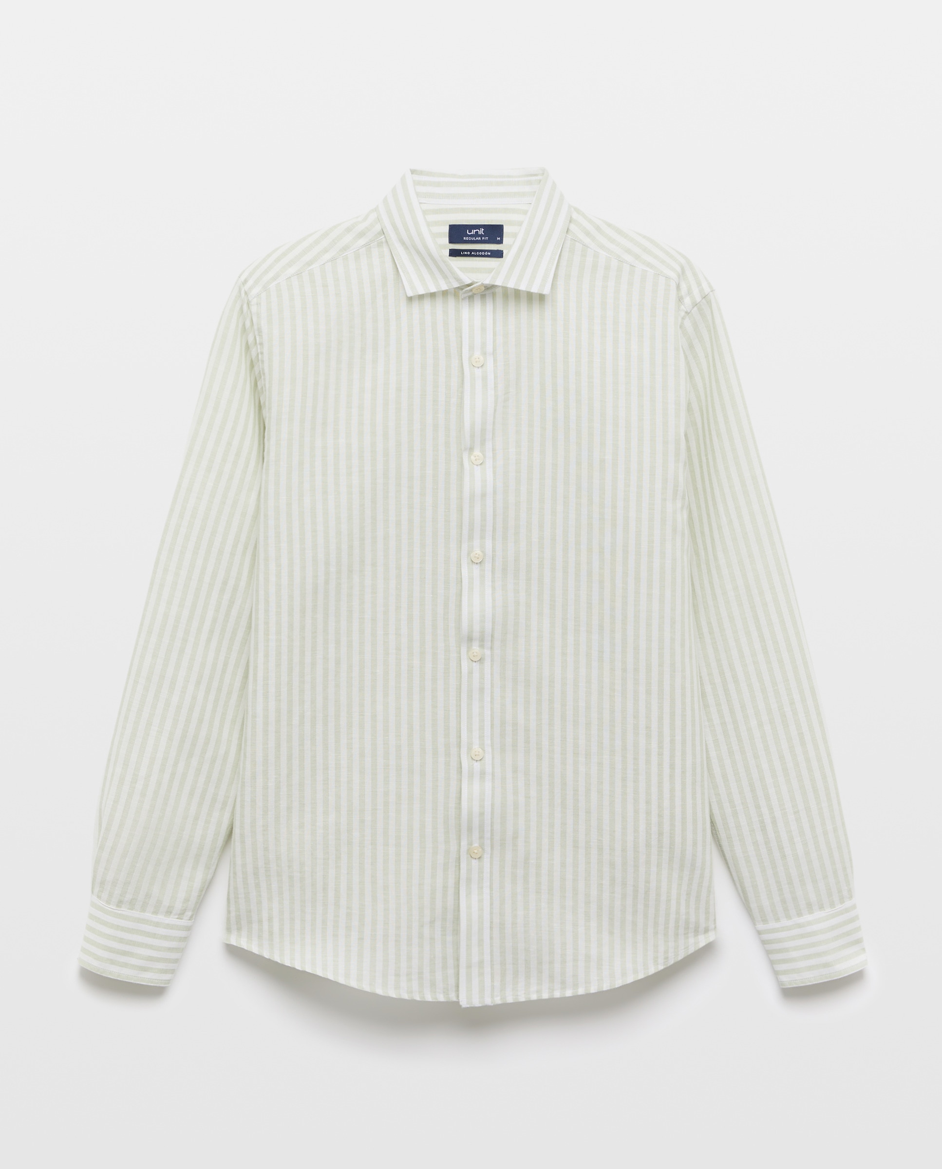 Camisa sport hombre lino y algodón rayas 510 Verde claro-4