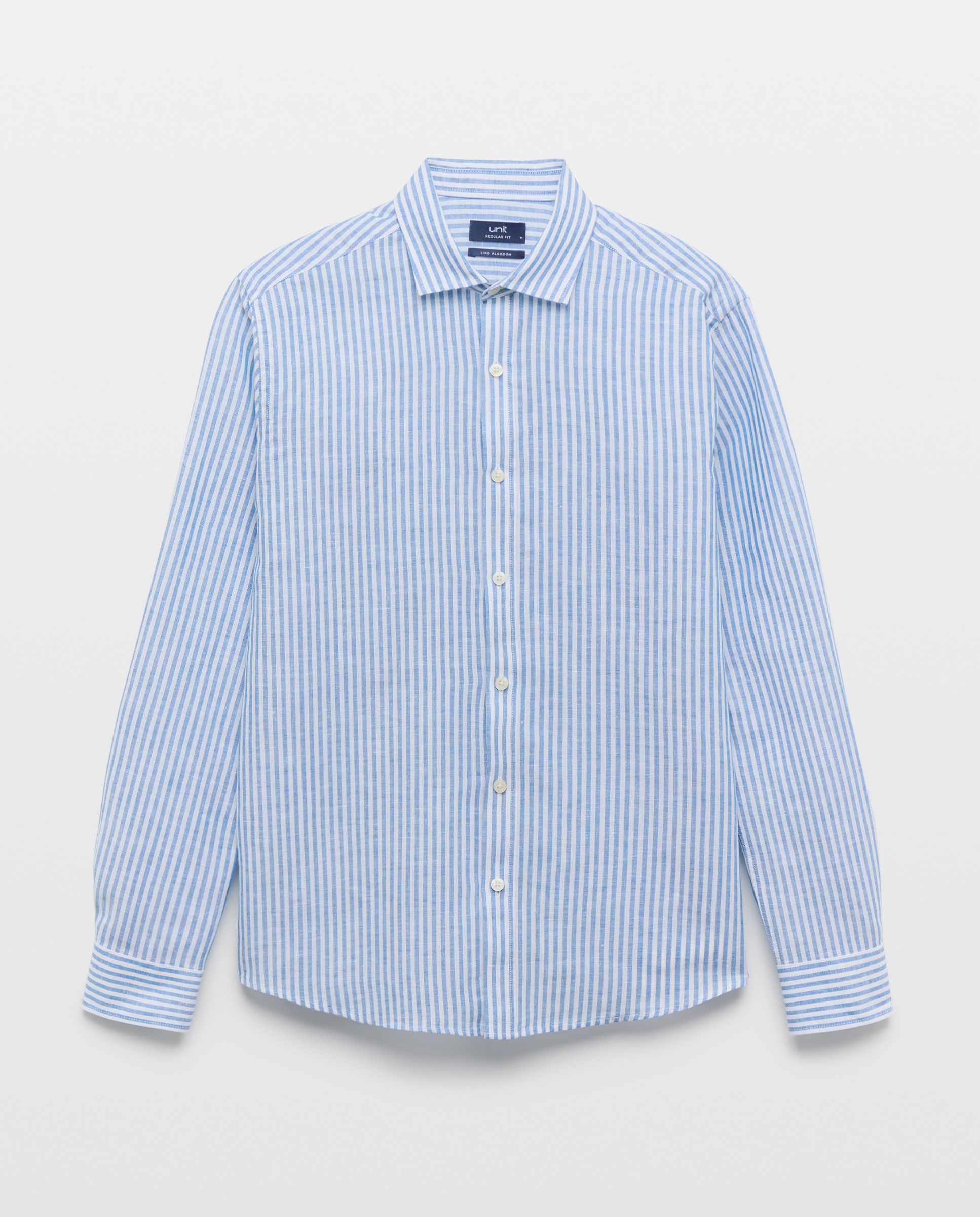 Camisa sport hombre lino y algodón rayas 430 Azul oscuro-5