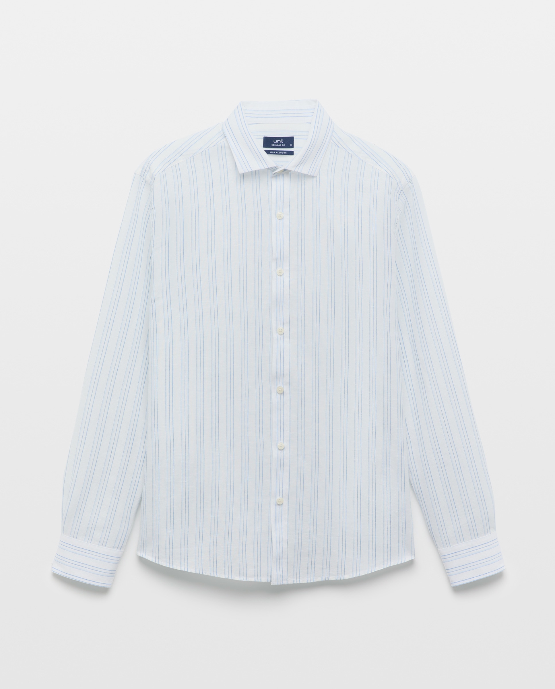 Camisa sport hombre lino y algodón rayas 430 Azul oscuro-4