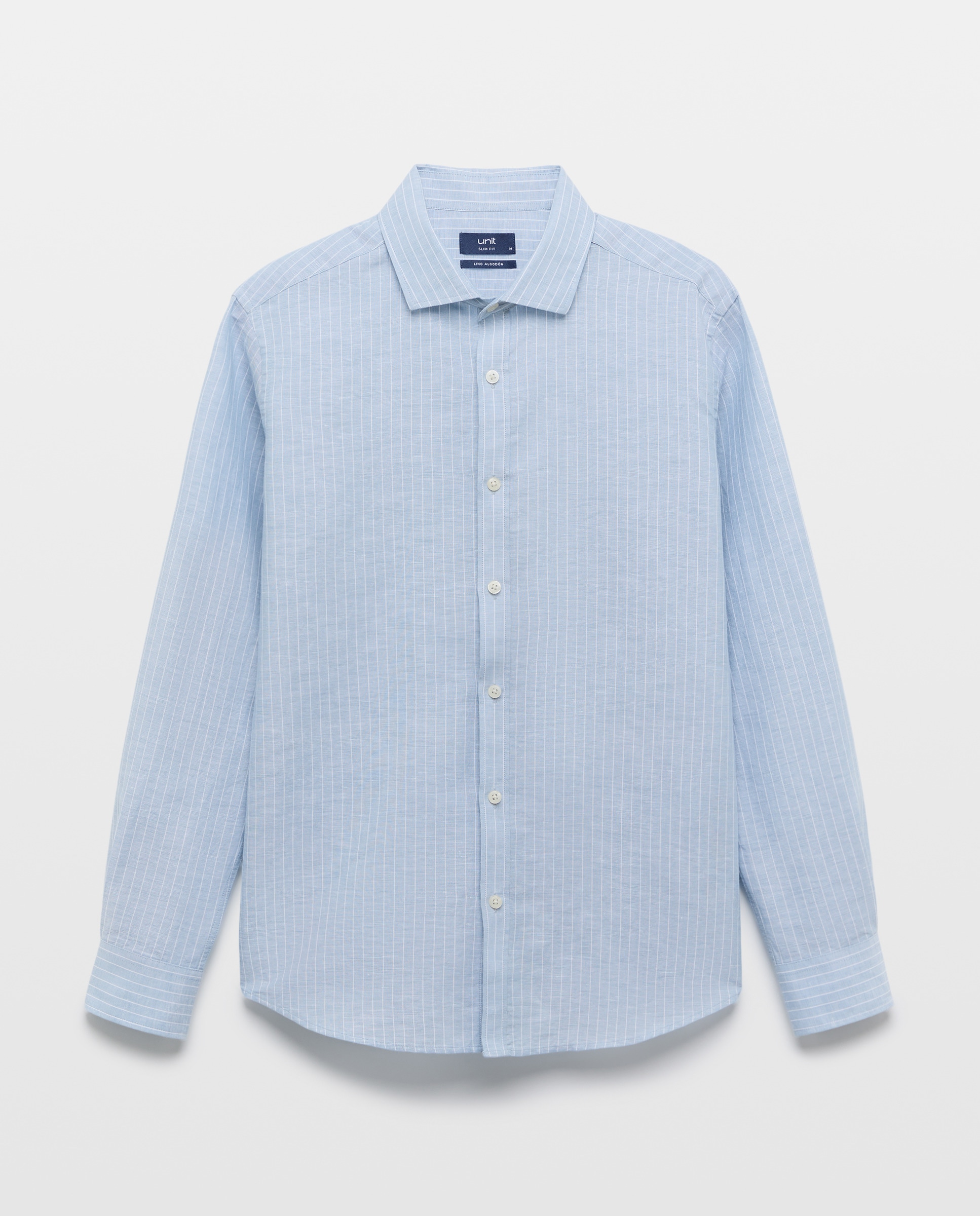 Camisa sport hombre lino y algodón rayas slim fit Azul oscuro-4