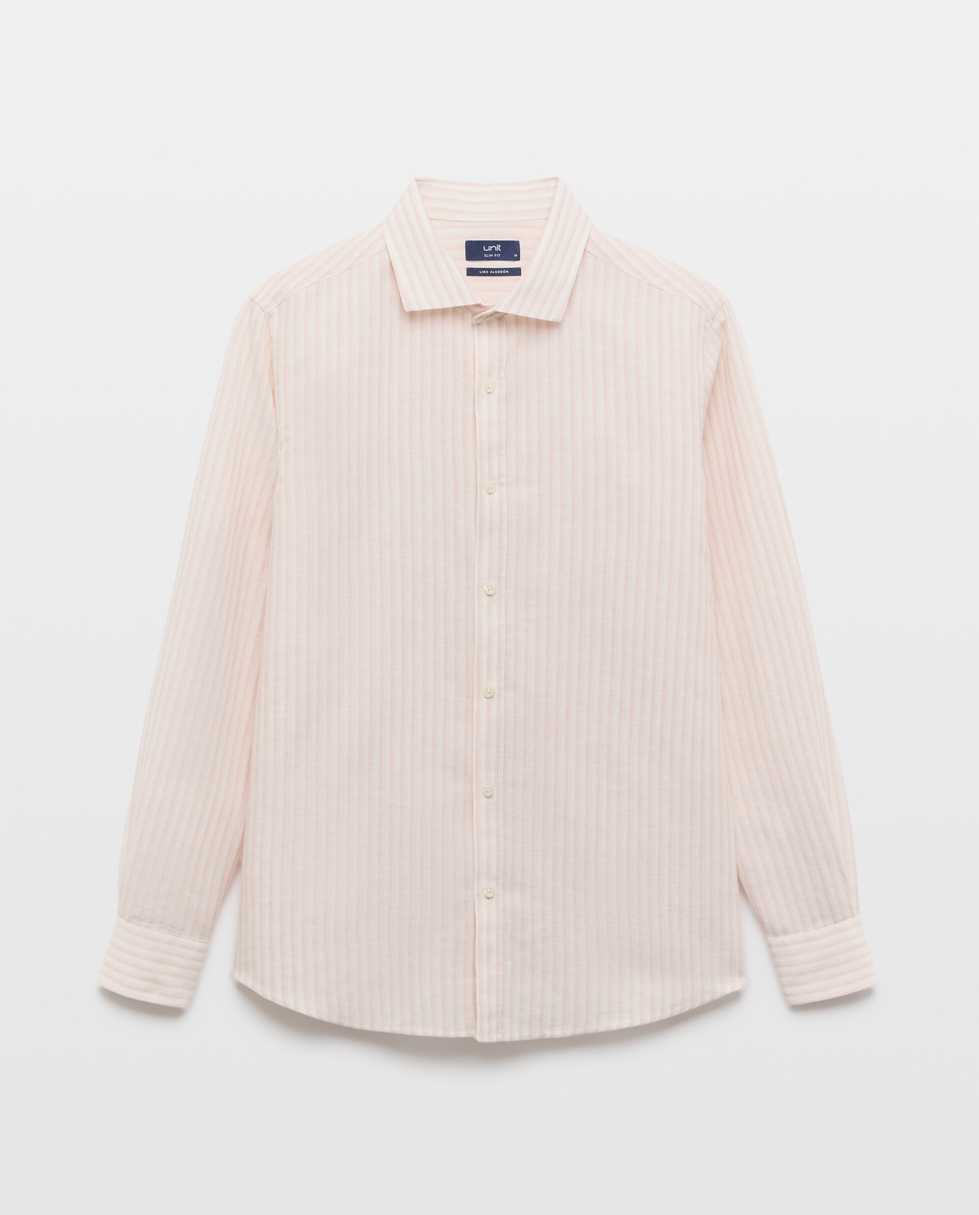 Camisa sport hombre lino y algodón rayas slim fit 220 Rosa palo-4