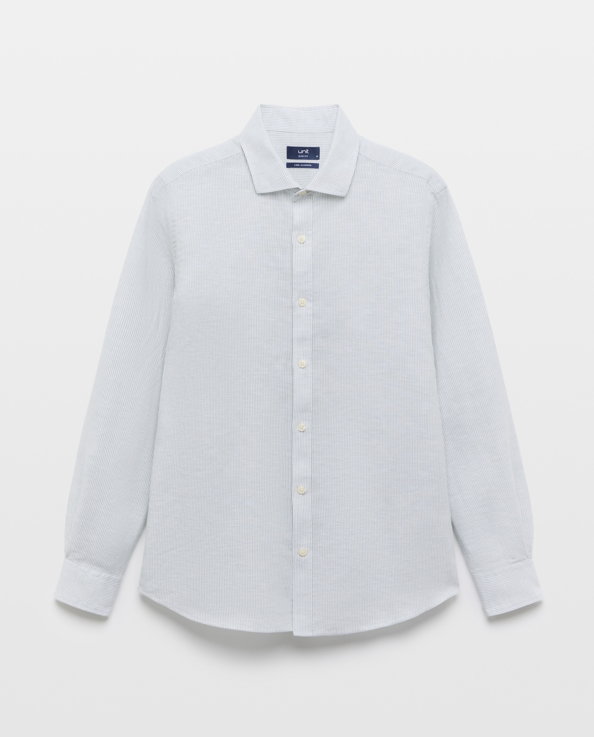 Camisa sport hombre lino y algodón rayas slim fit 520 Kaki-4