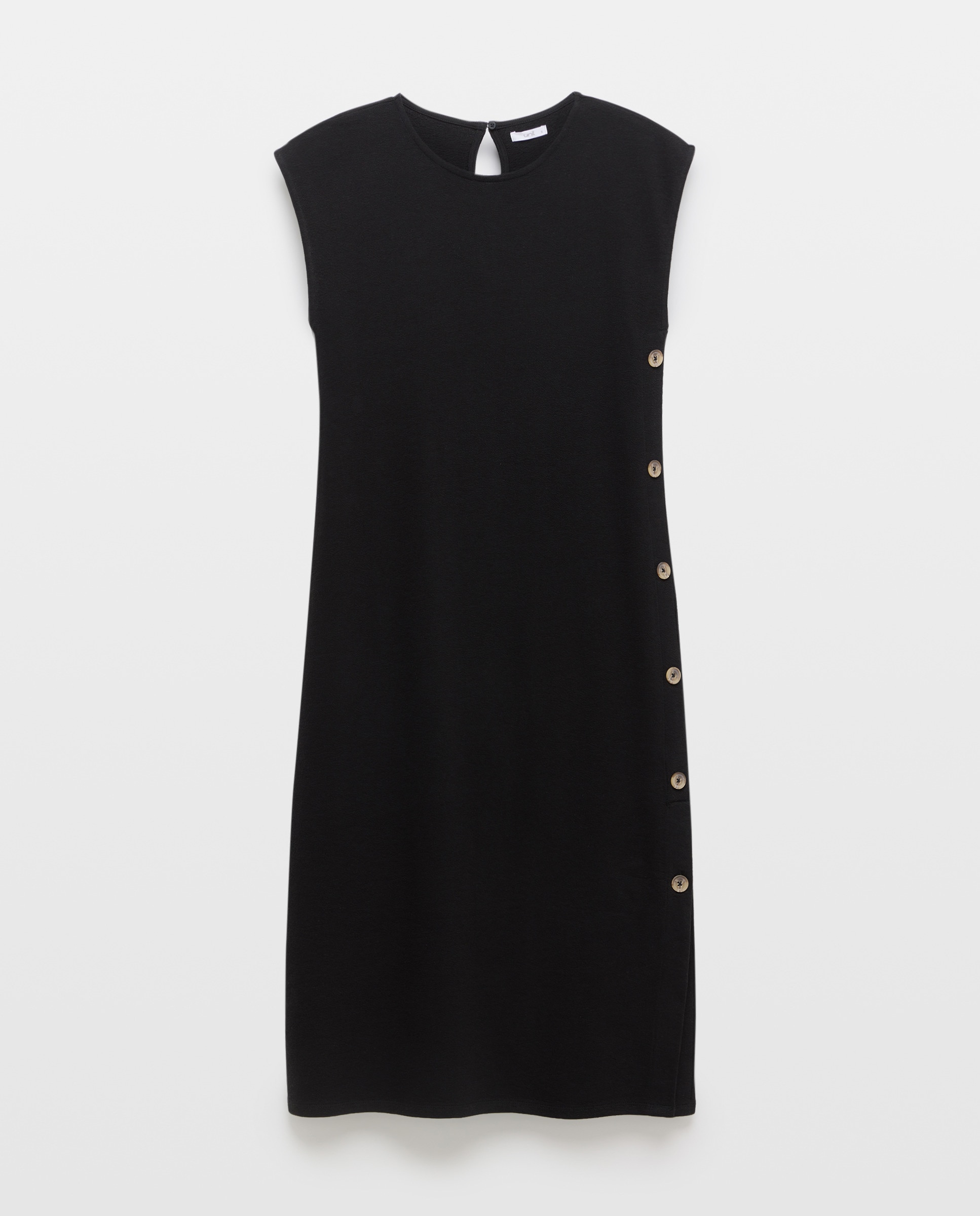 Vestido de mujer de algodón con botones laterales Negro-4