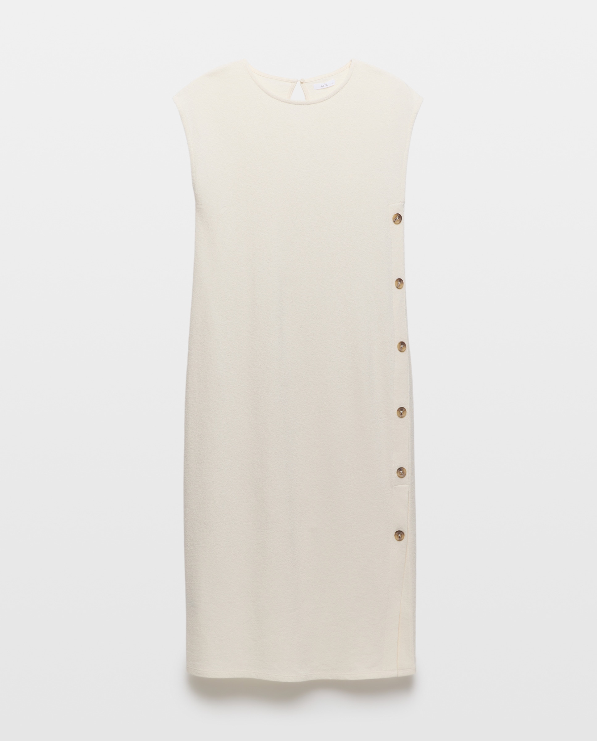 Vestido de mujer de algodón con botones laterales Blanco-4