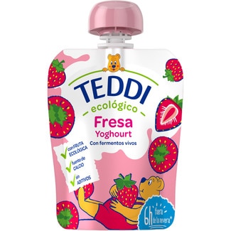 bolsita de yogur ecológico con pure de fresa sin gluten envase 85 g - Teddi
