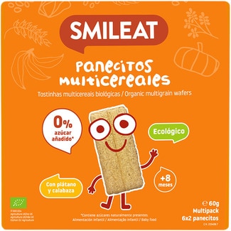 panecitos multicereales ecológicos con plátano y calabaza desde 8 meses envase 60 g y sin azúcares añadidos - Smileat