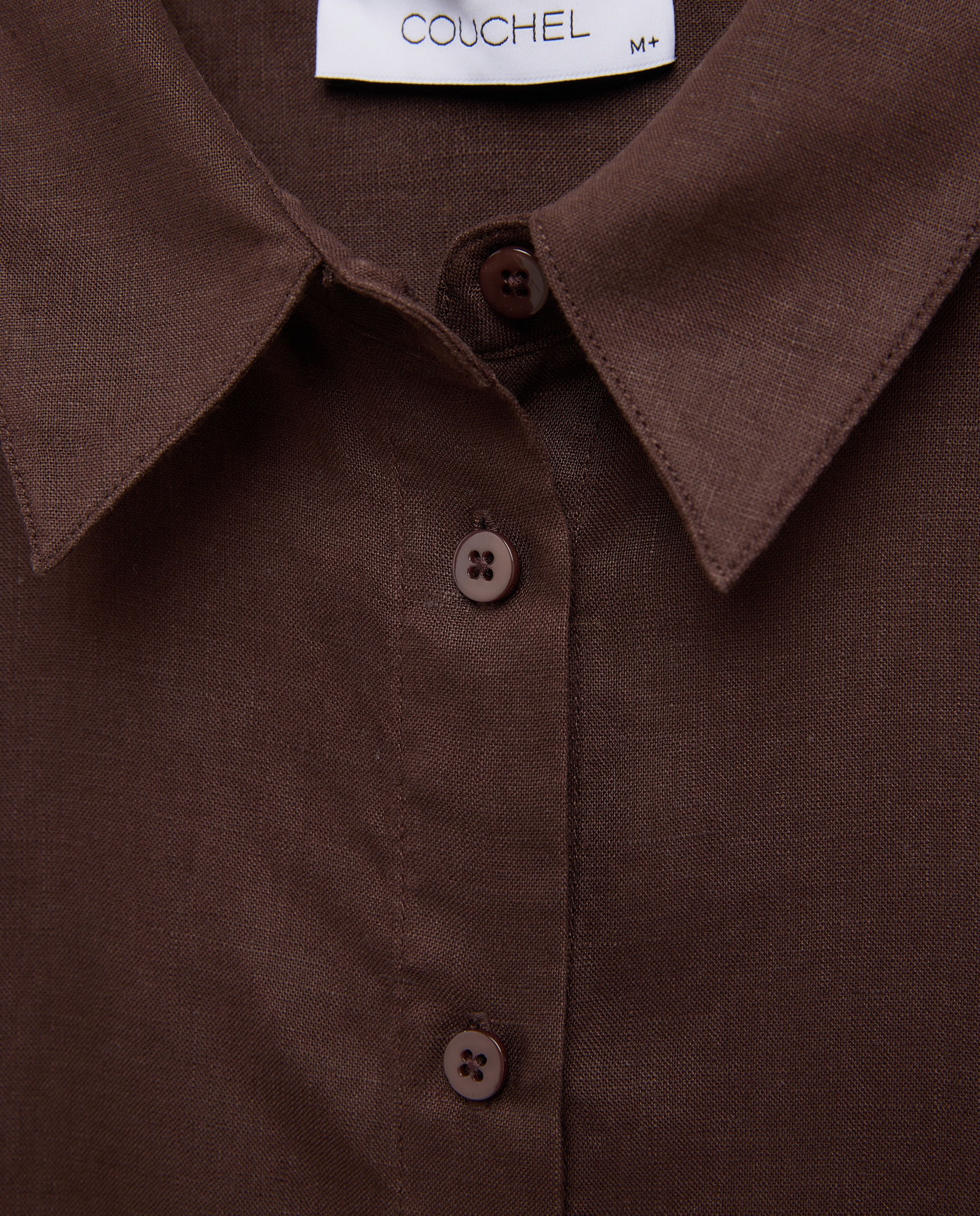 Blusa Aberta Lisa de Linho Castanho-5