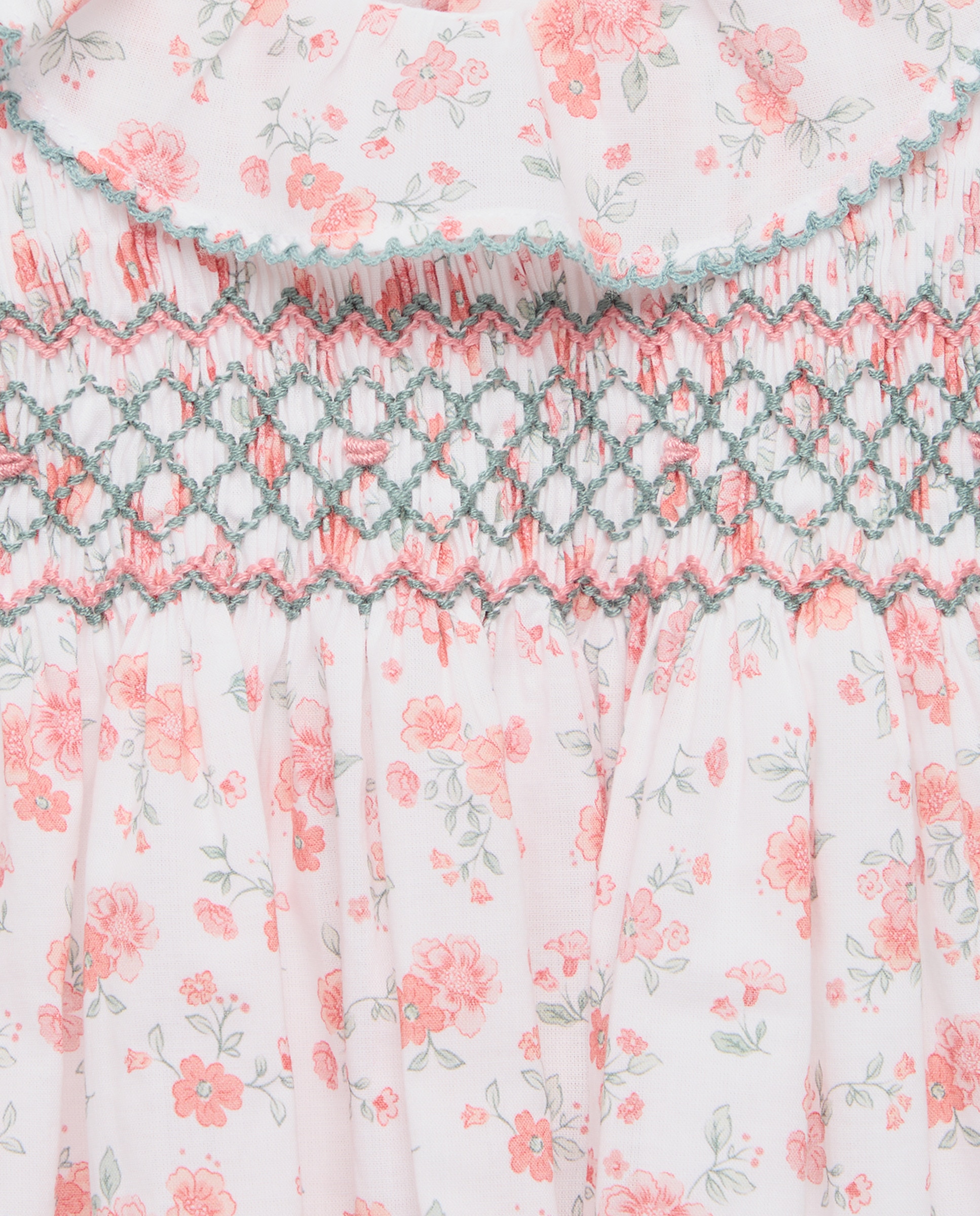 Vestido Estampado de Bebé com Manga Curta e Favos de Mel Rosa-3