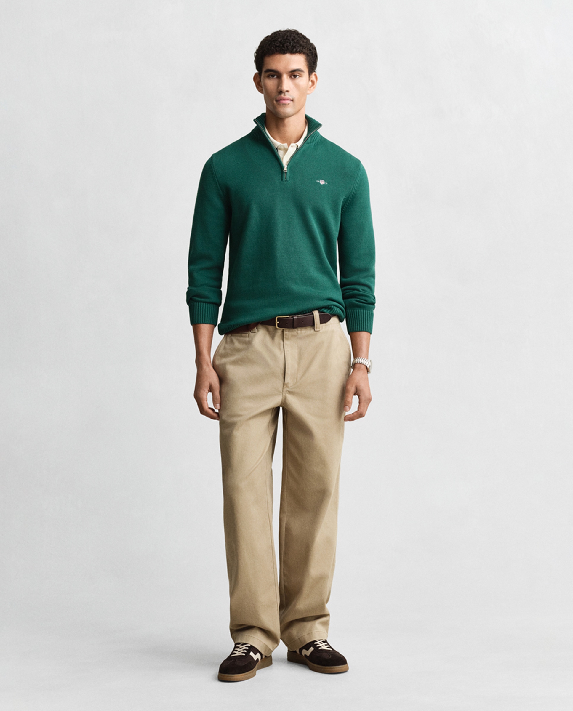 Cardigan de Malha com Meia Gola e Logótipo no Peito Tamanhos Grandes Verde-5
