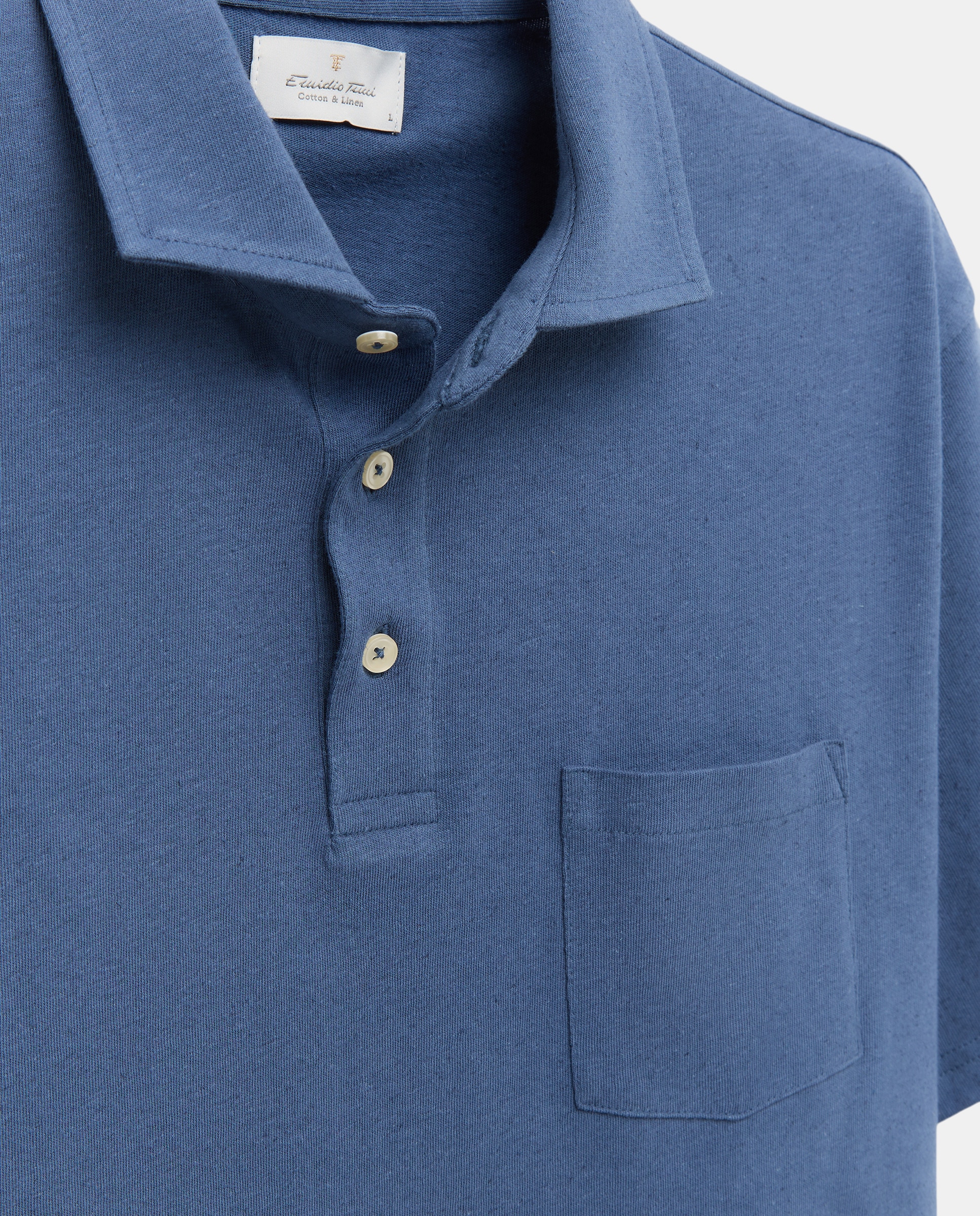 Polo Piqué de Algodão e Linho com Manga Curta Azul-5