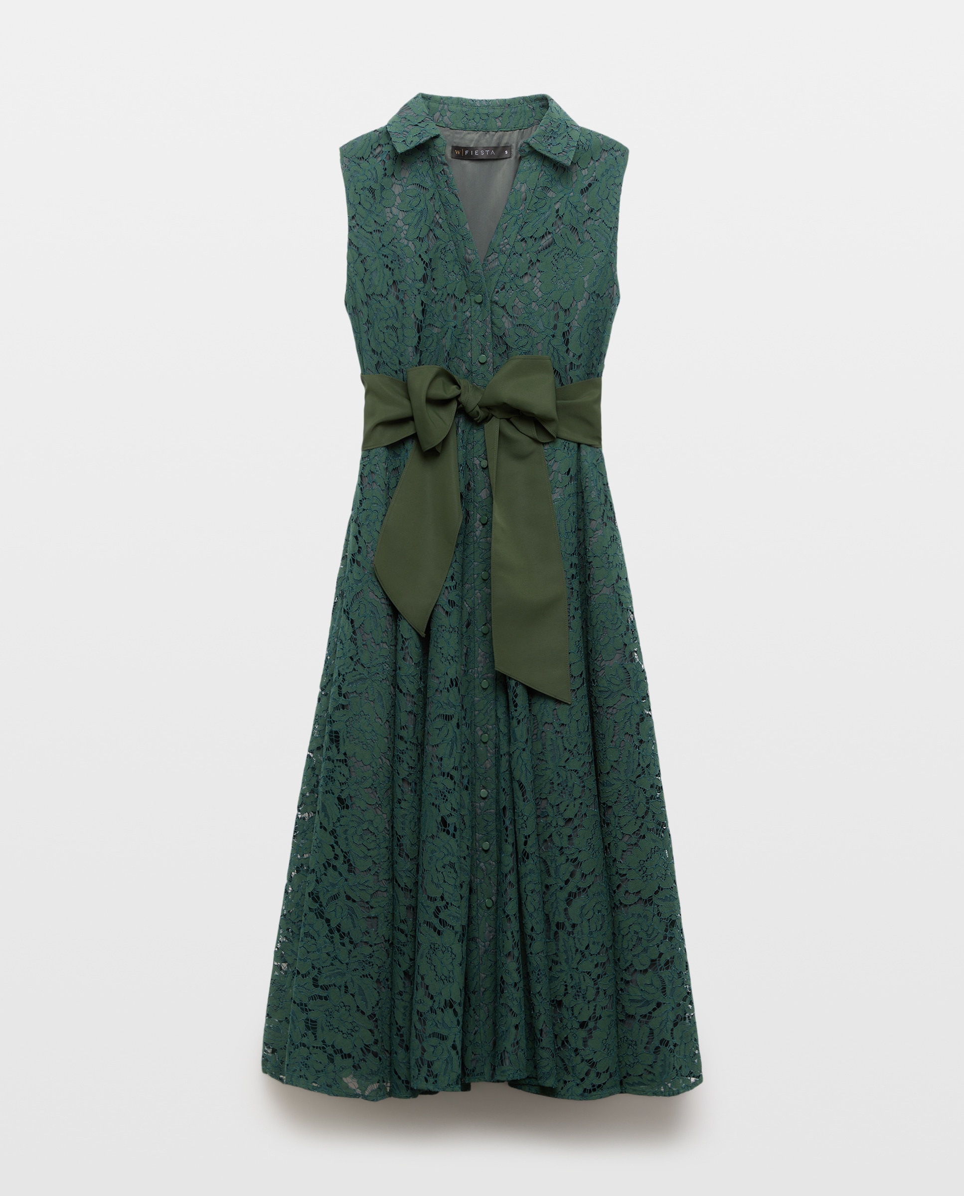 Vestido Camiseiro Midi com Renda 530 Verde Escuro-4
